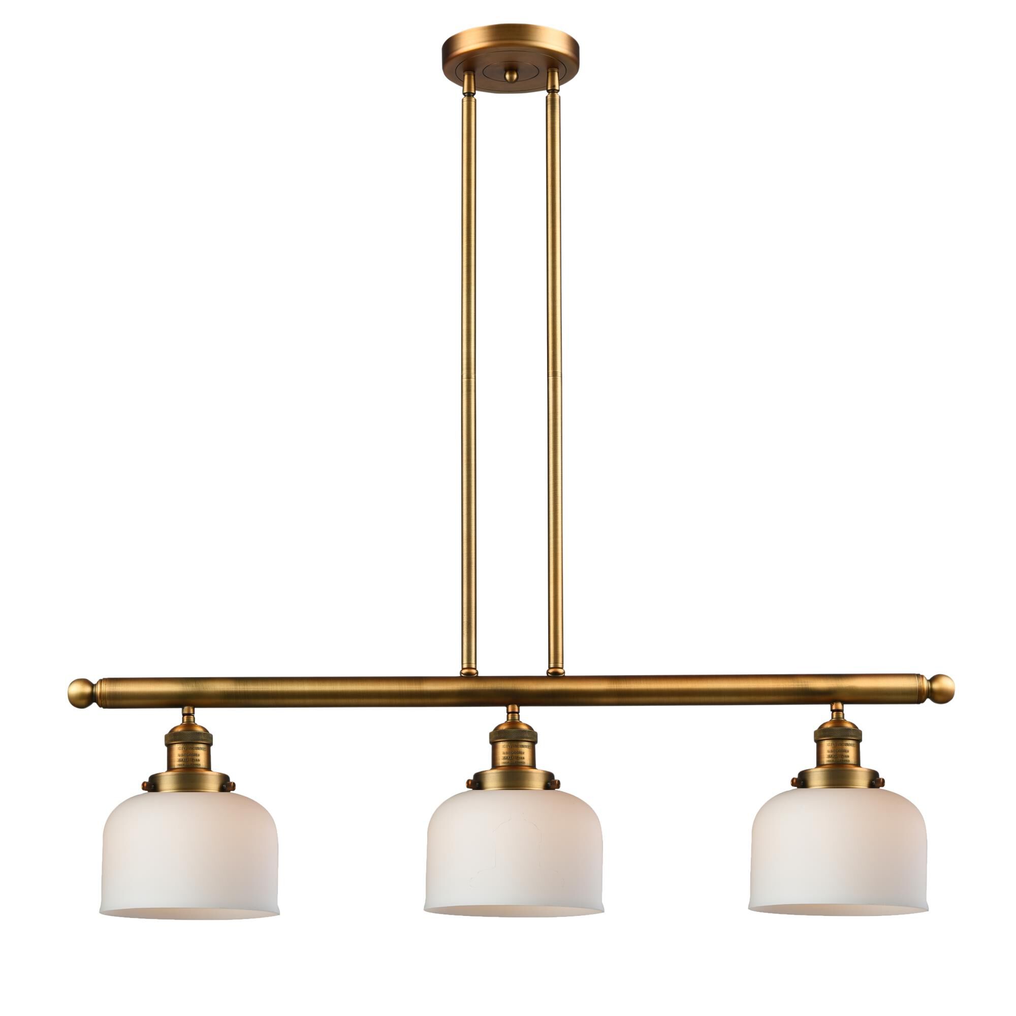 Shown in Brushed Brass finish and Matte White Cased glass