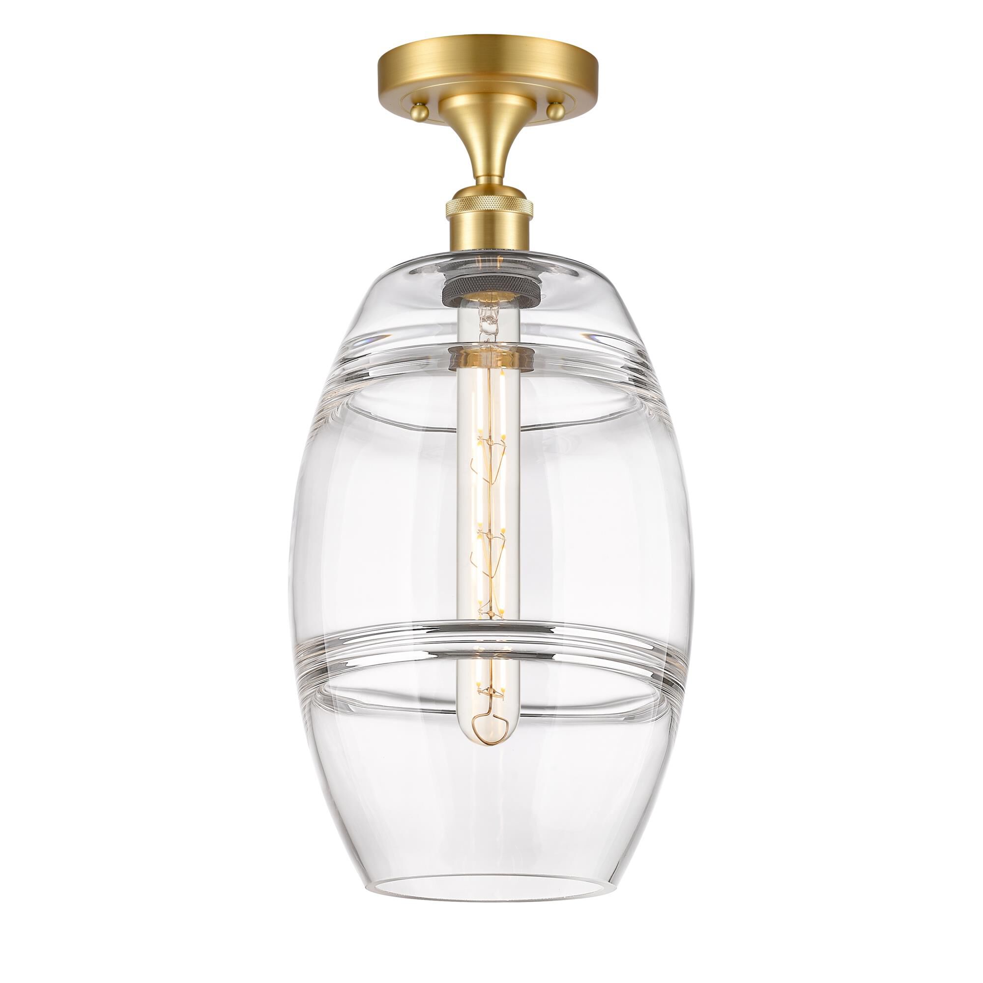 Shown in Satin Gold finish and Clear glass