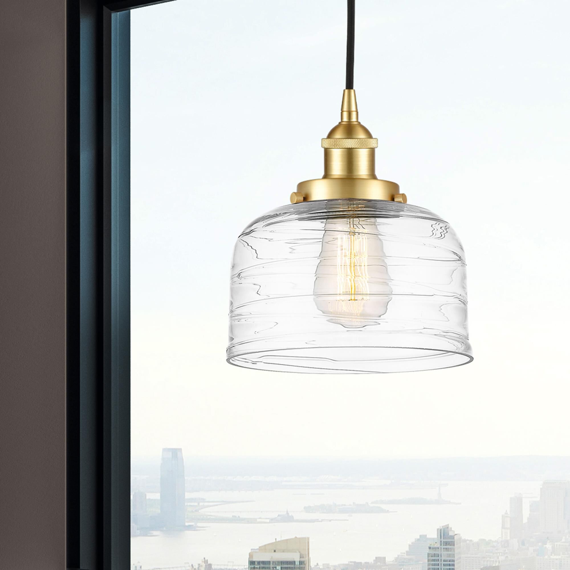 Shown in Satin Gold finish and Clear glass