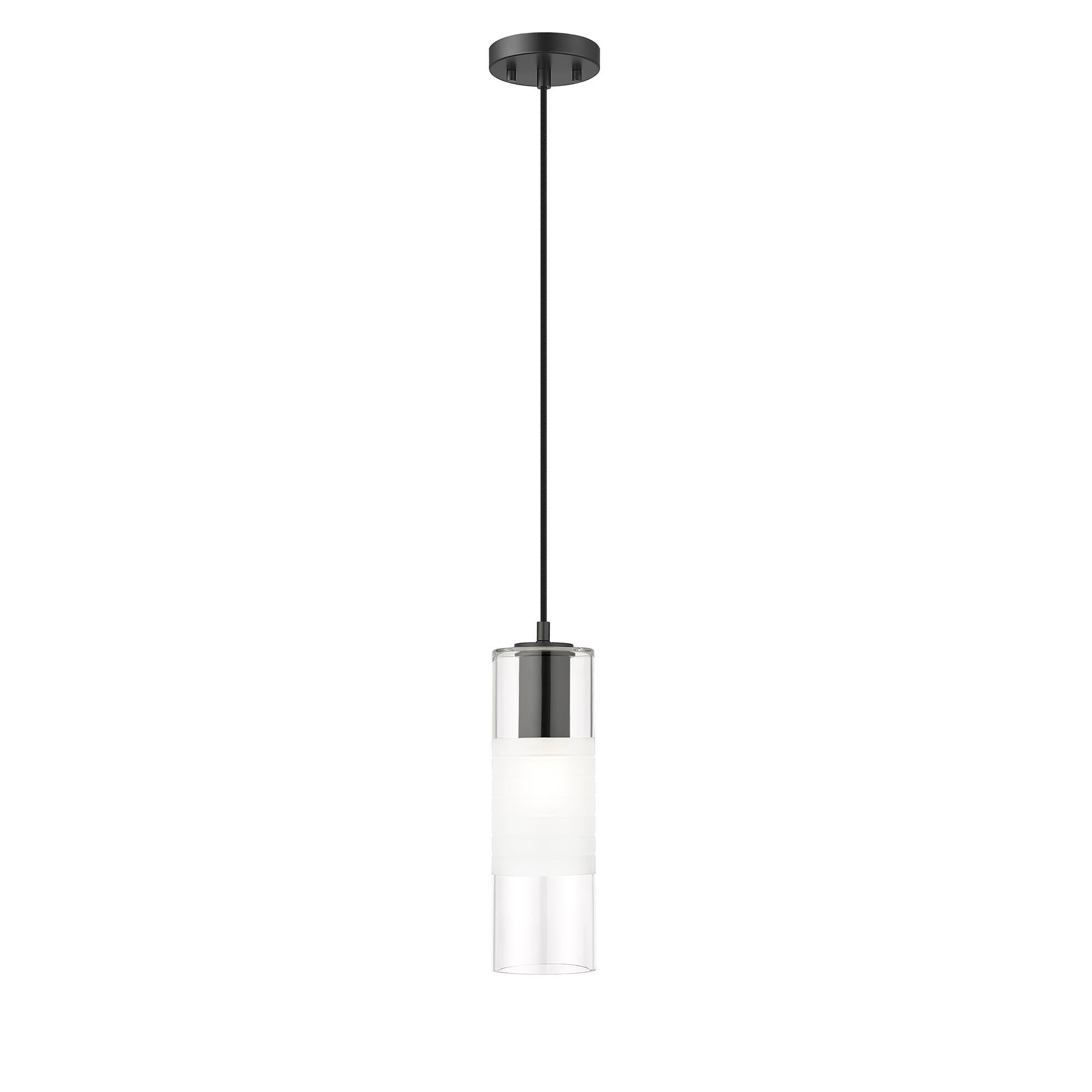 Shown in Matte Black finish and Clear+frosted glass and Clear+frosted shade