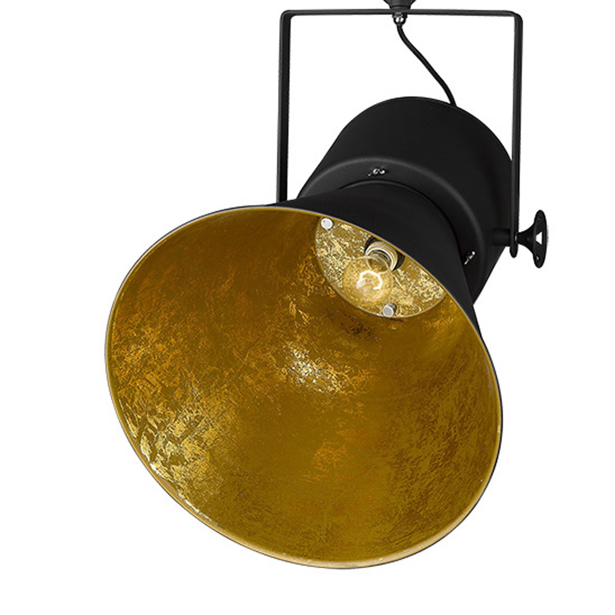 Shown in Matte Black finish and Black glass and Black Metal Cone Shaped  W/ Gold Interior shade