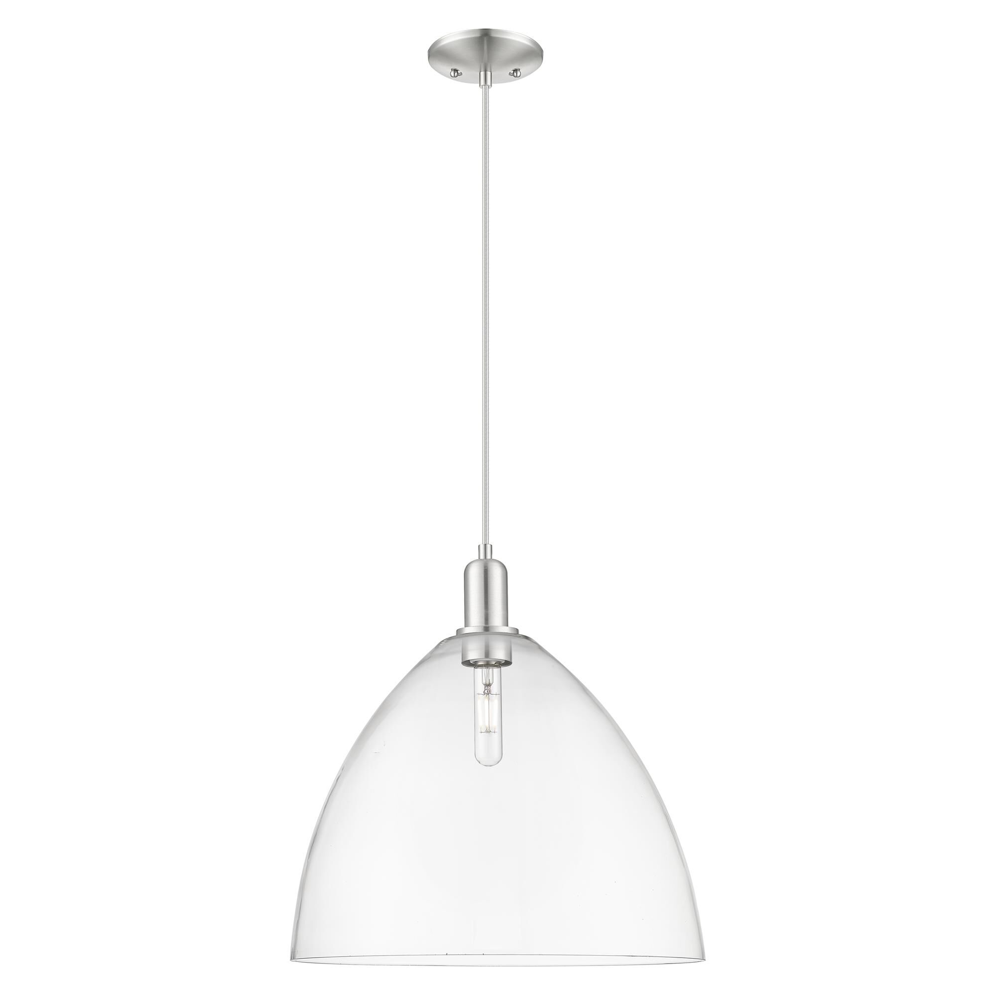 Shown in Brushed Satin Nickel finish and Clear glass