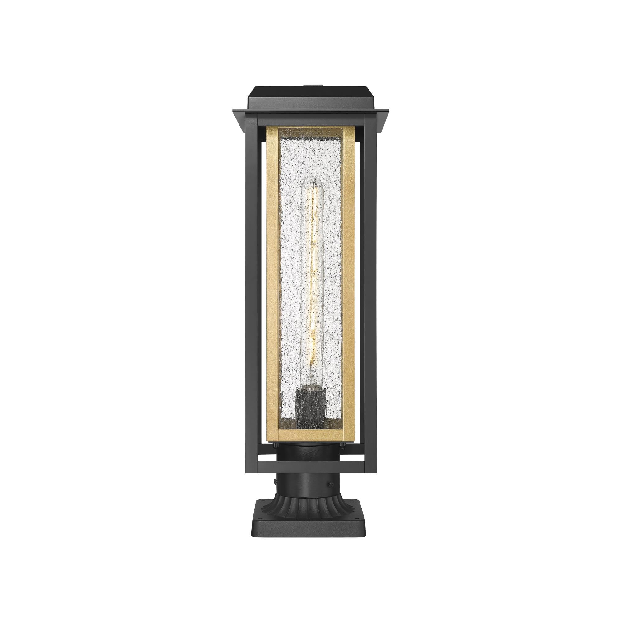 Shown in Matte Black finish and Seedy glass and Brass accent