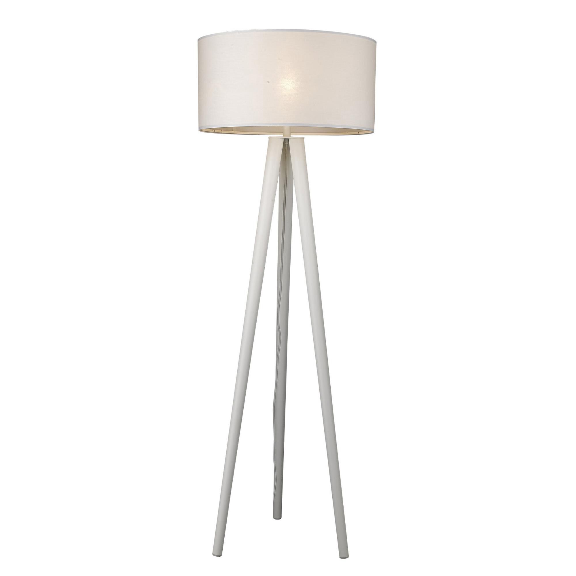 Shown in White finish and White glass and White Fabric Drum shade