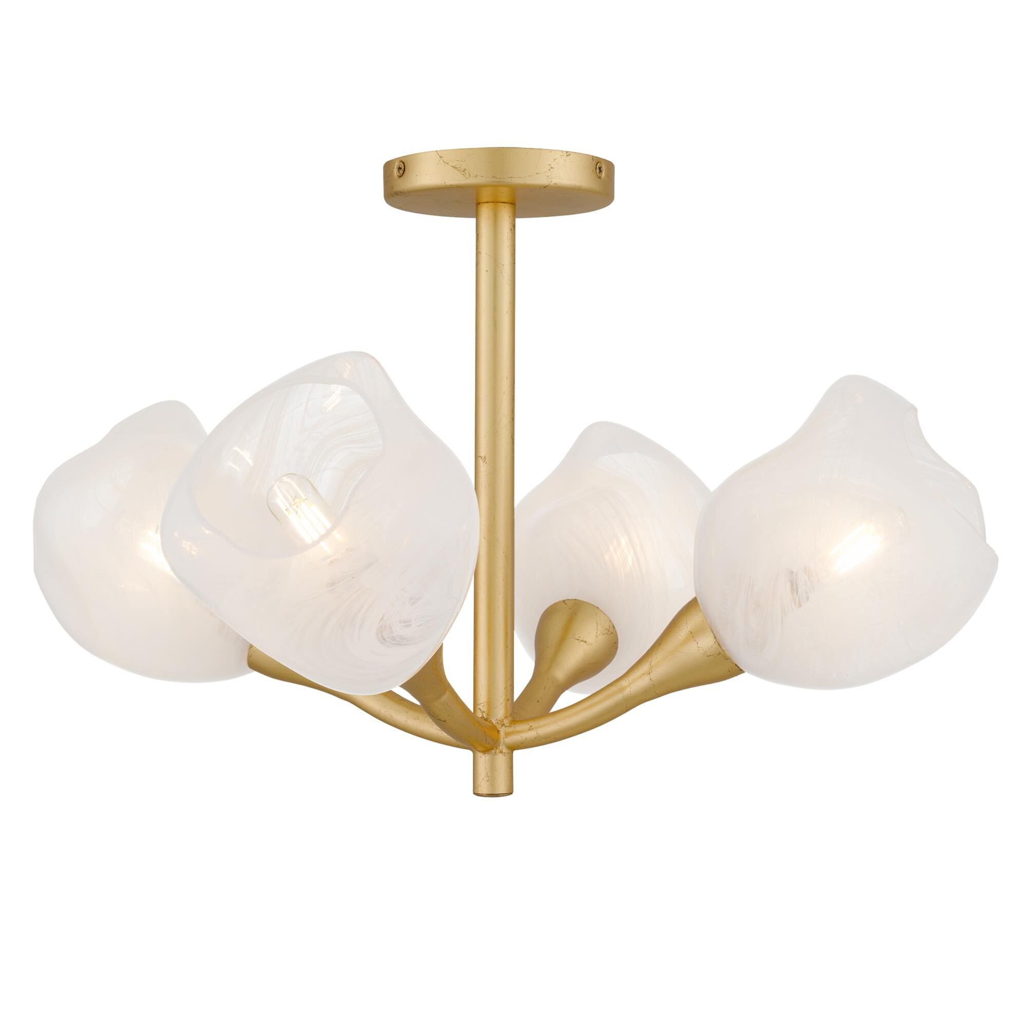 Shown in Gold Leaf finish and Clear Alabaster Glass shade