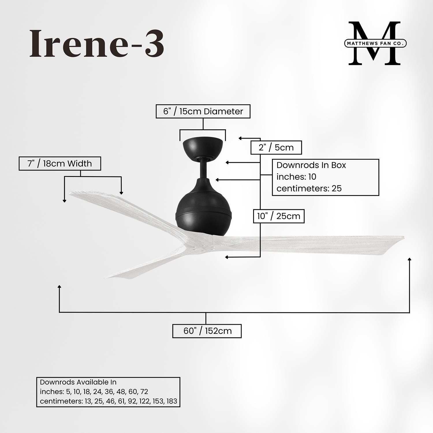 Irene 60 Inch 3 Blade Ceiling Fan by Matthews Fan Company