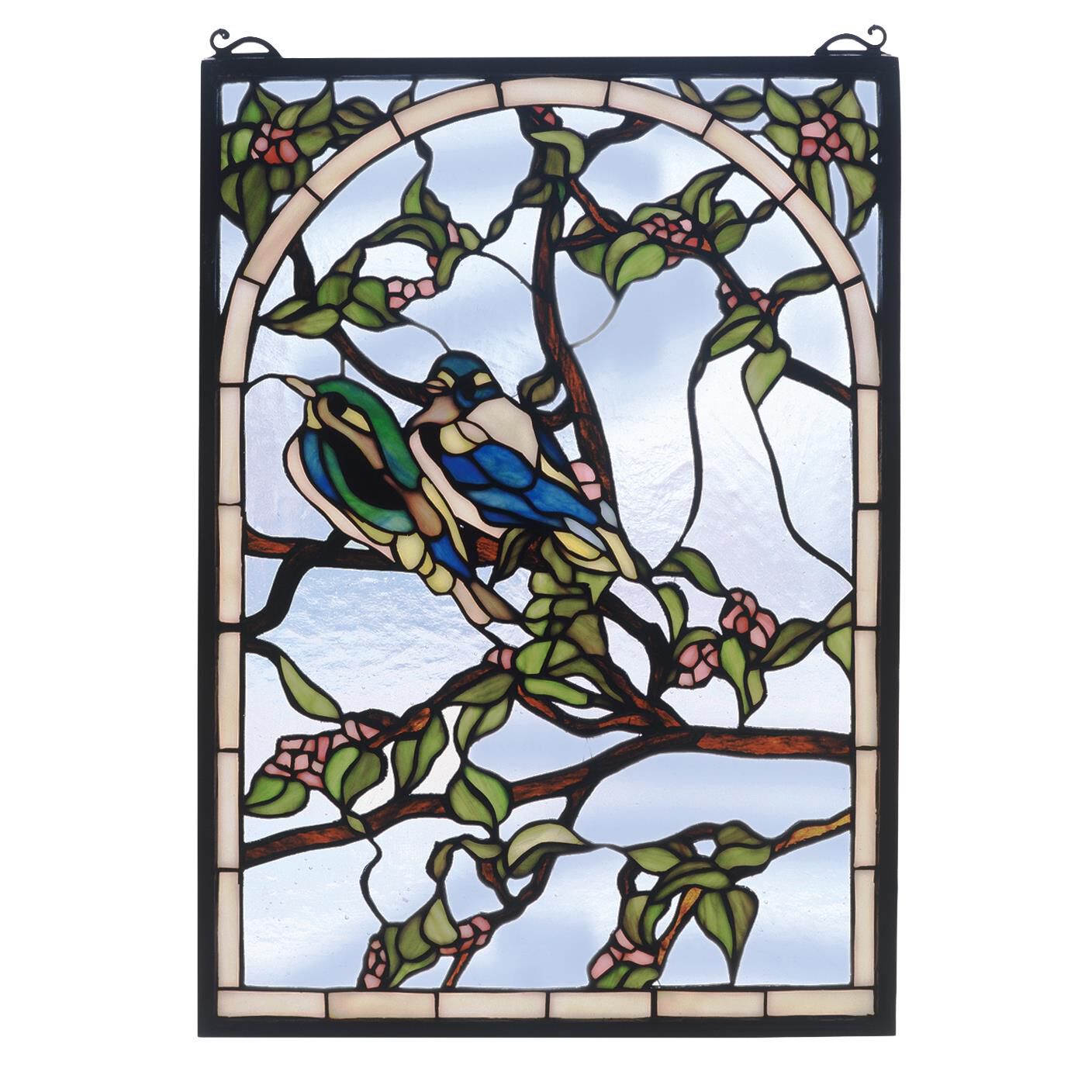 Shown in Brass finish and Teal-Sapphire-Bark Brown-Pink-Jade glass