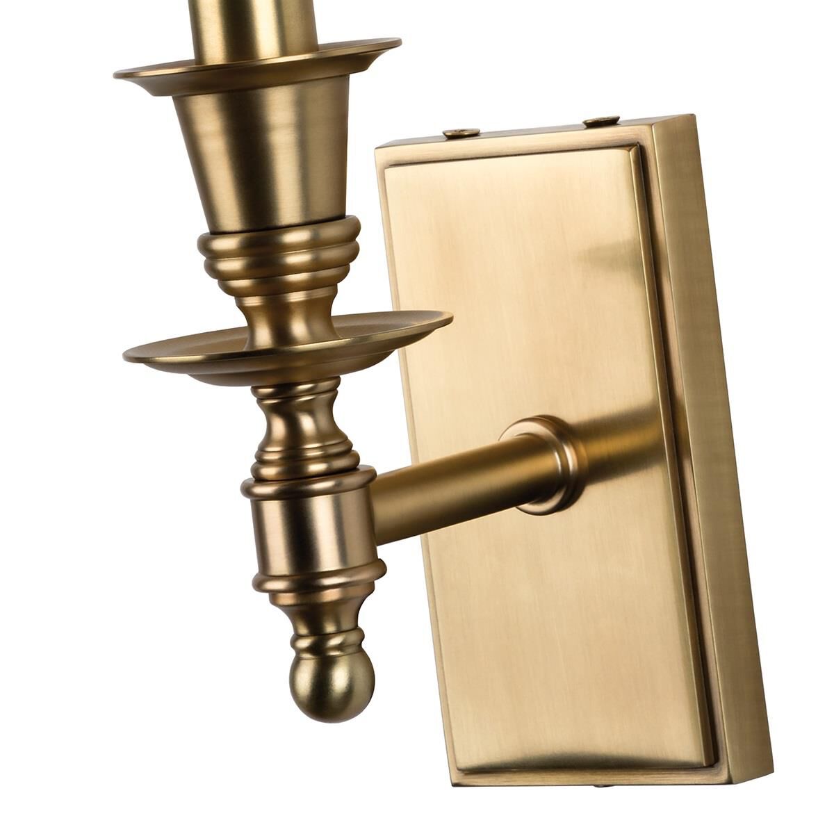 Shown in Aged Brass finish and Off White Faux Silk shade