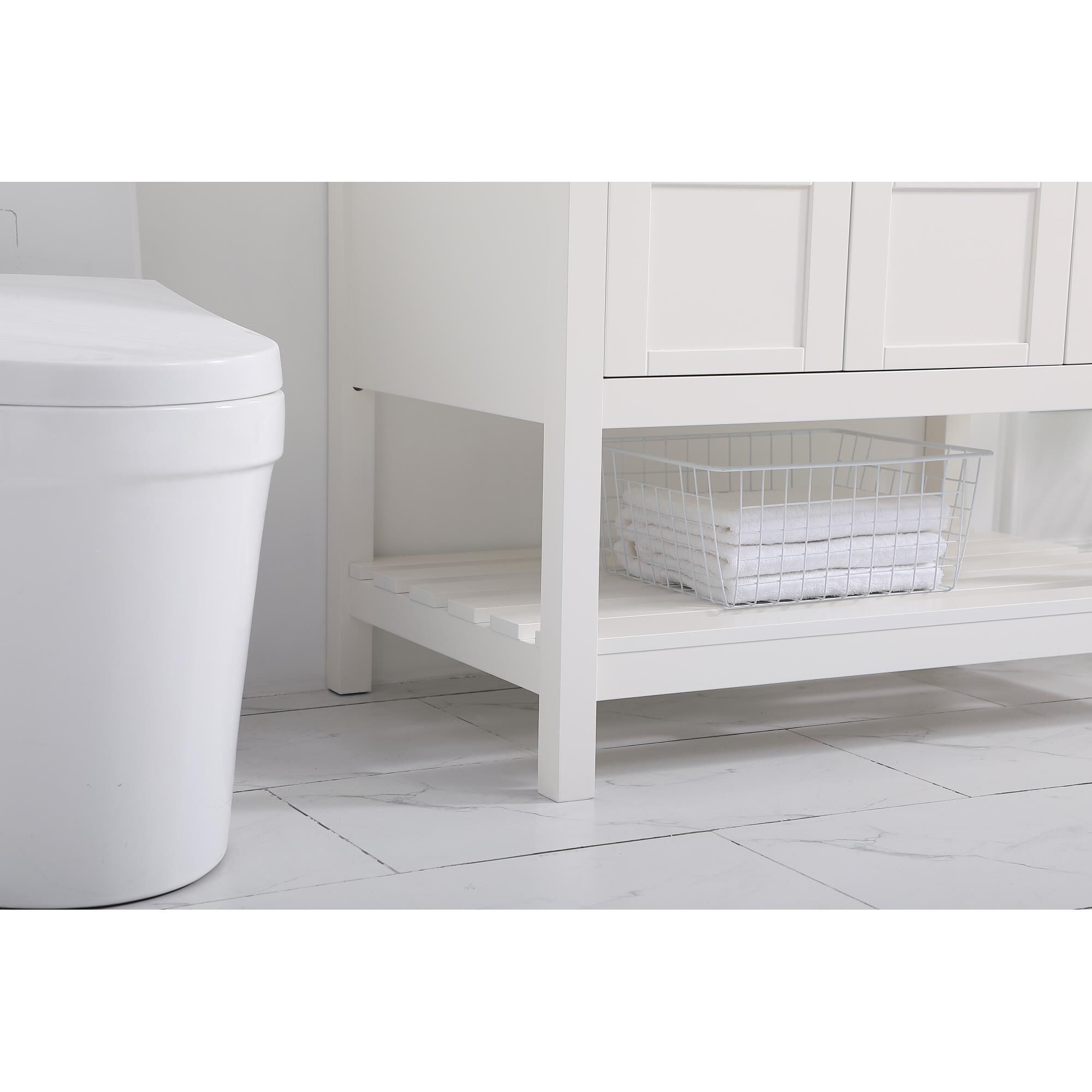 Shown in White And Brushed Nickel With Carrara White Marble finish