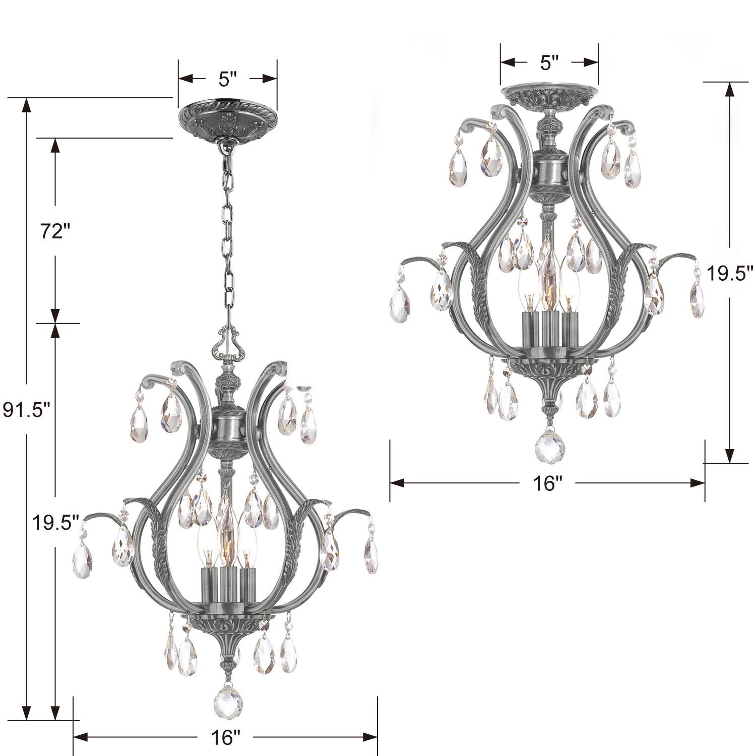 Dawson 16 Inch 3 Light Mini Chandelier by Crystorama