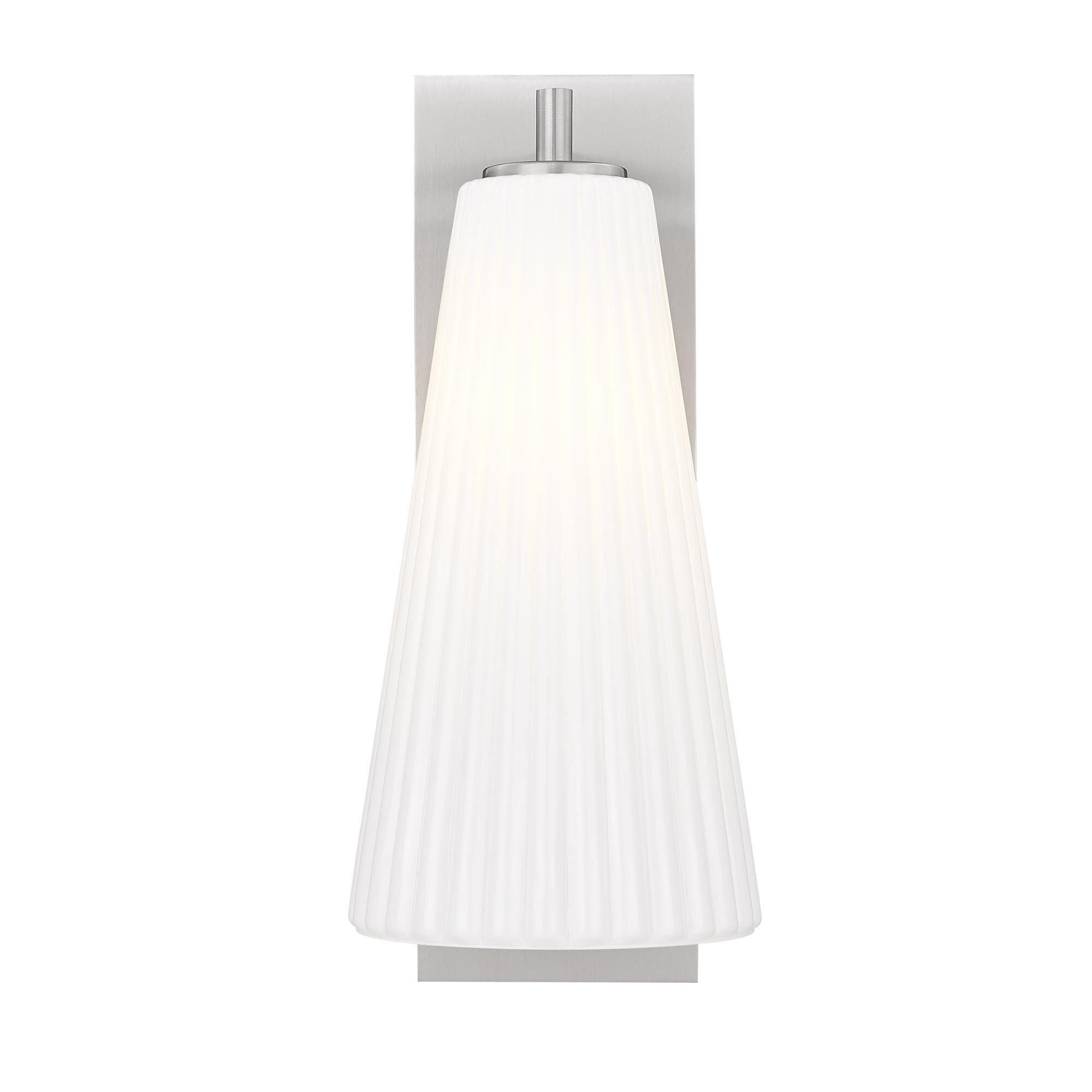 Shown in Brushed Nickel finish and White glass and White shade