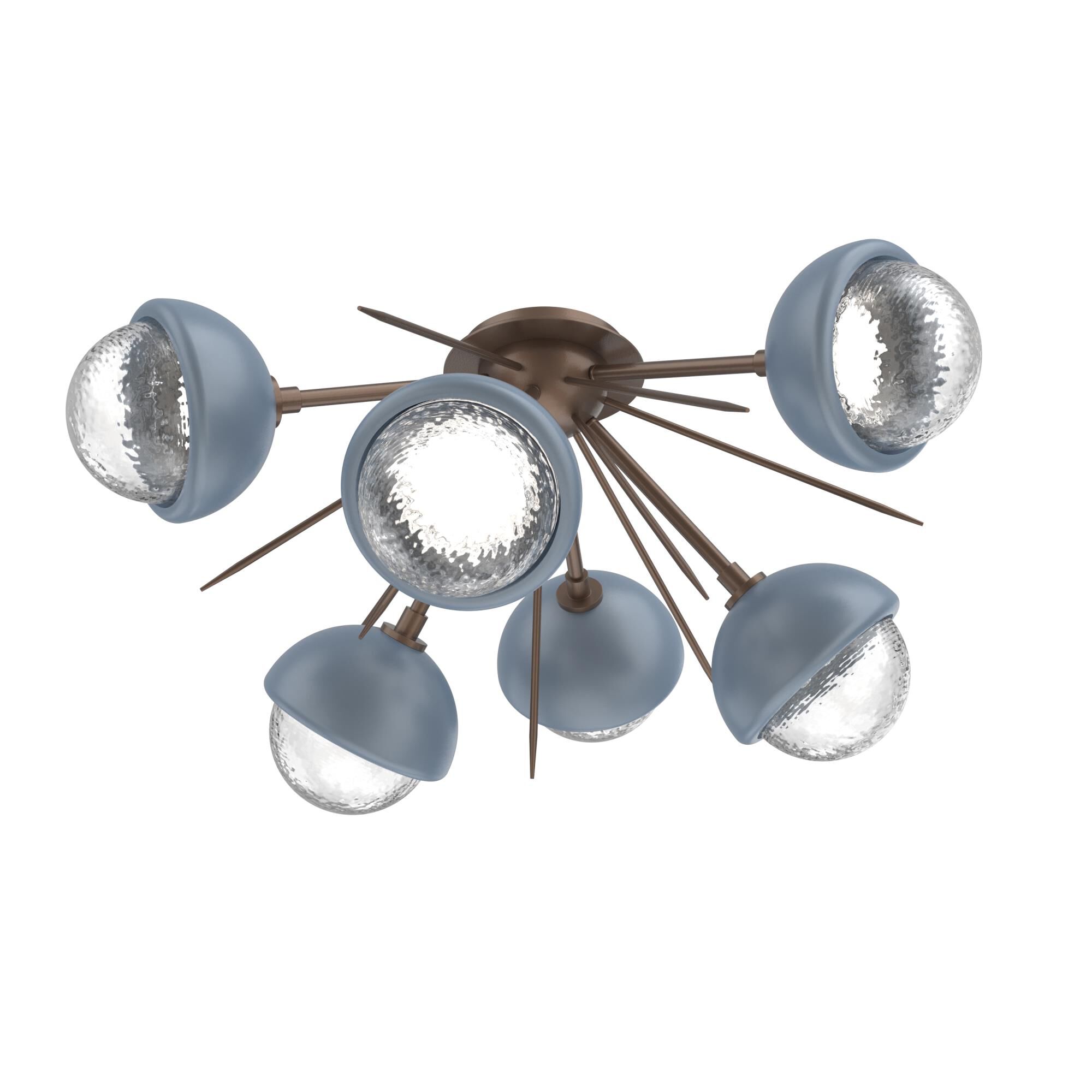 Shown in Burnished Bronze finish and Clear glass and Poppy Blue accent