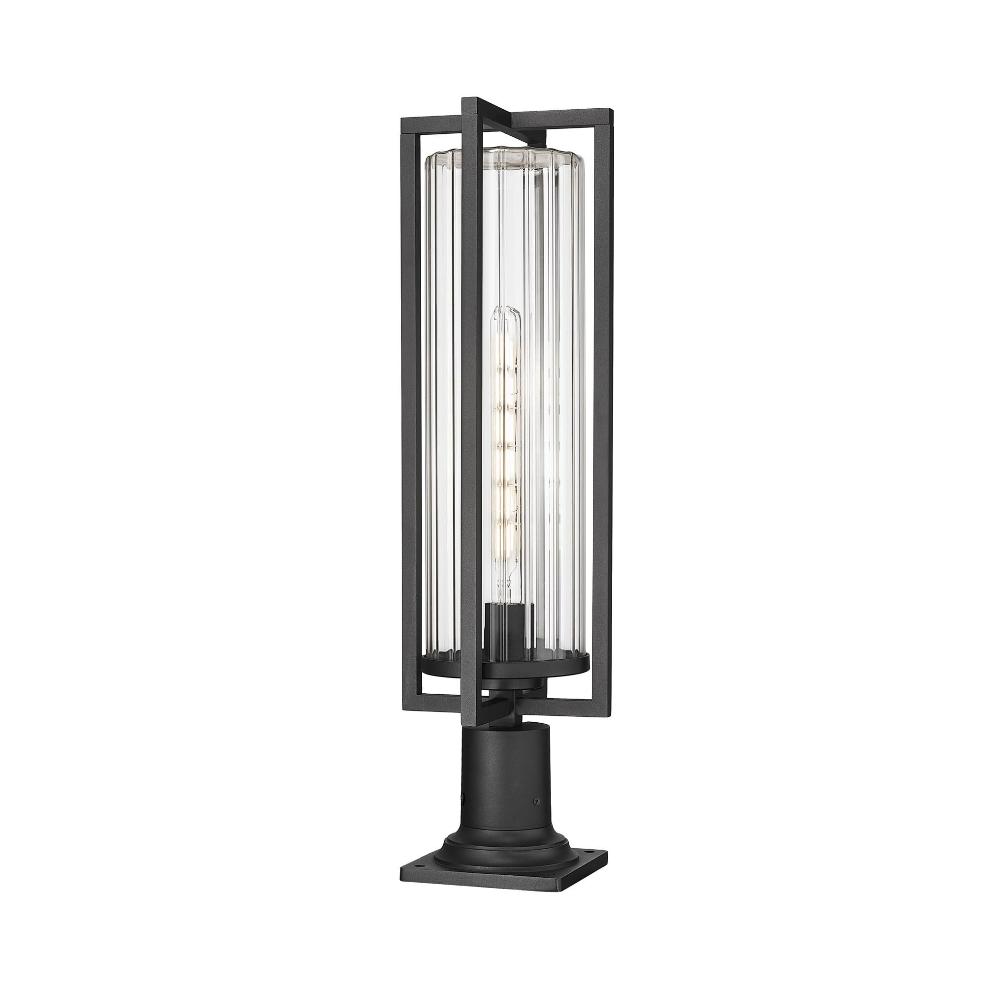 Shown in Black finish and Clear Ribbed glass and Clear Ribbed shade