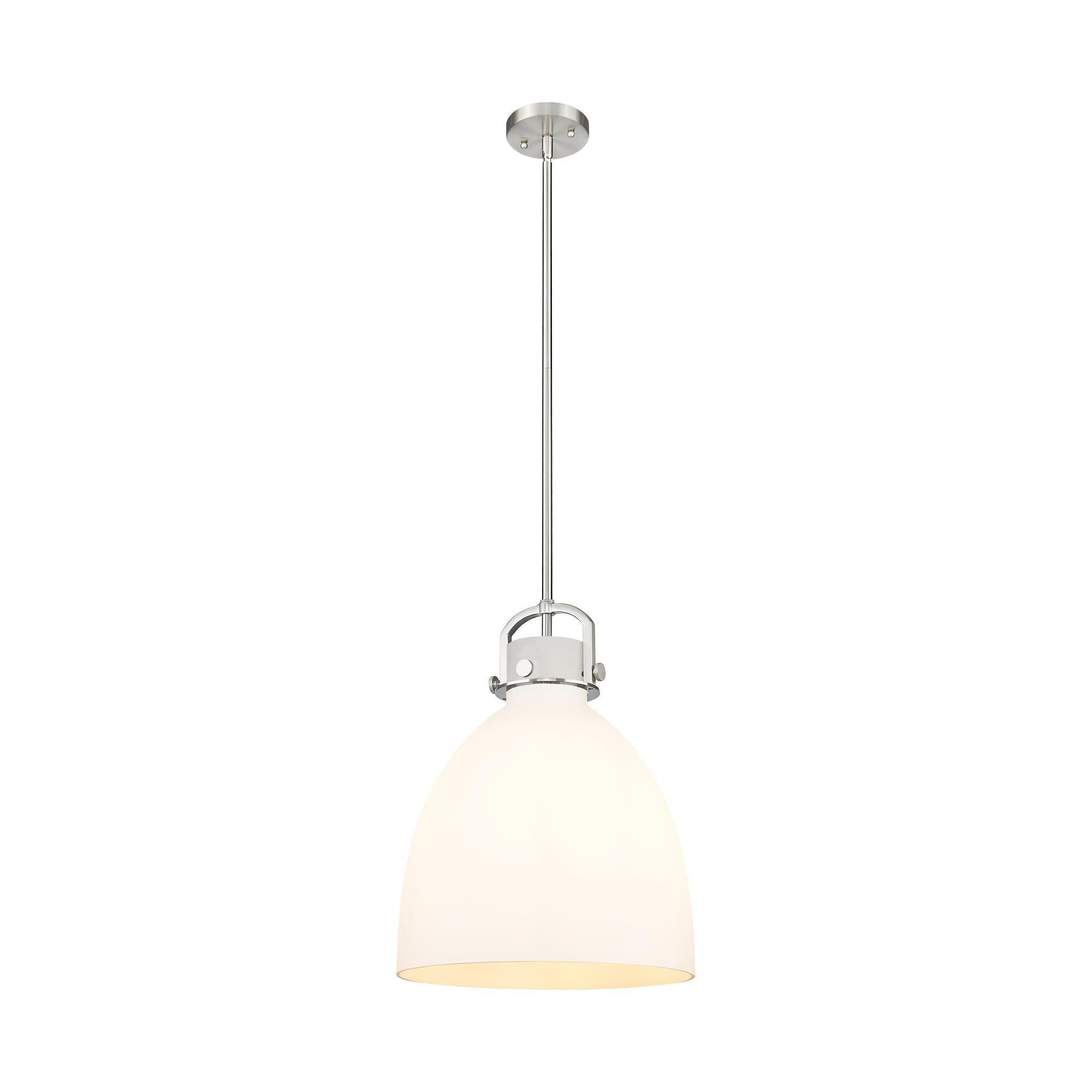 Shown in Satin Nickel finish and Matte White glass
