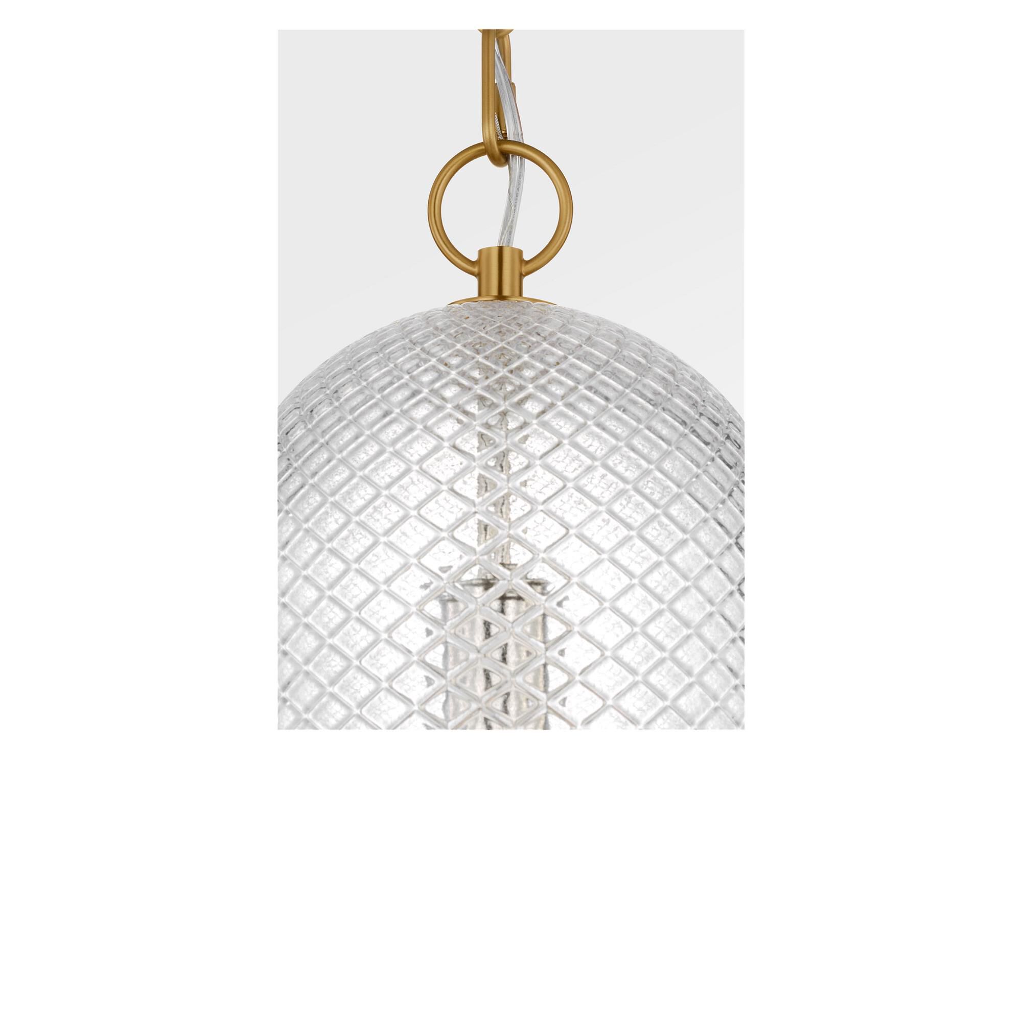 Shown in Burnished Brass finish and Textured Transparent Prismatic glass