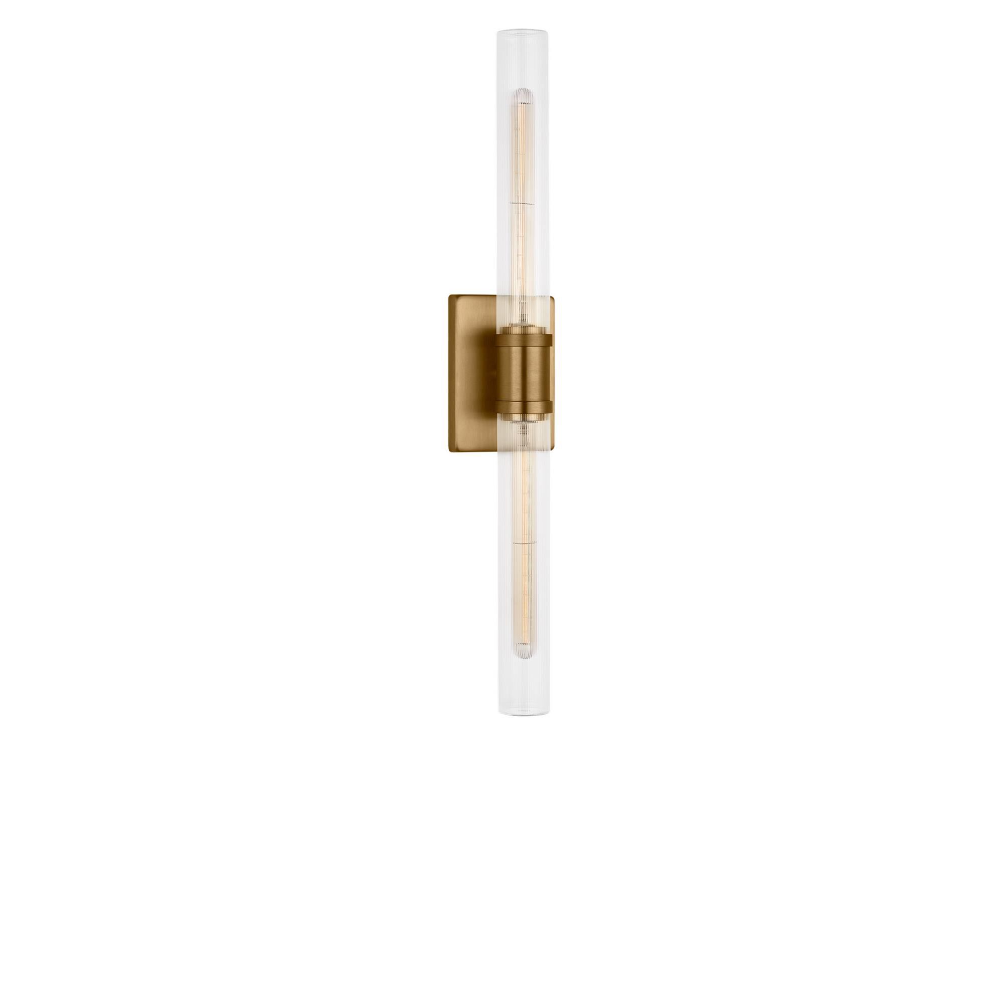 Shown in Satin Brass finish and Clear Fluted glass