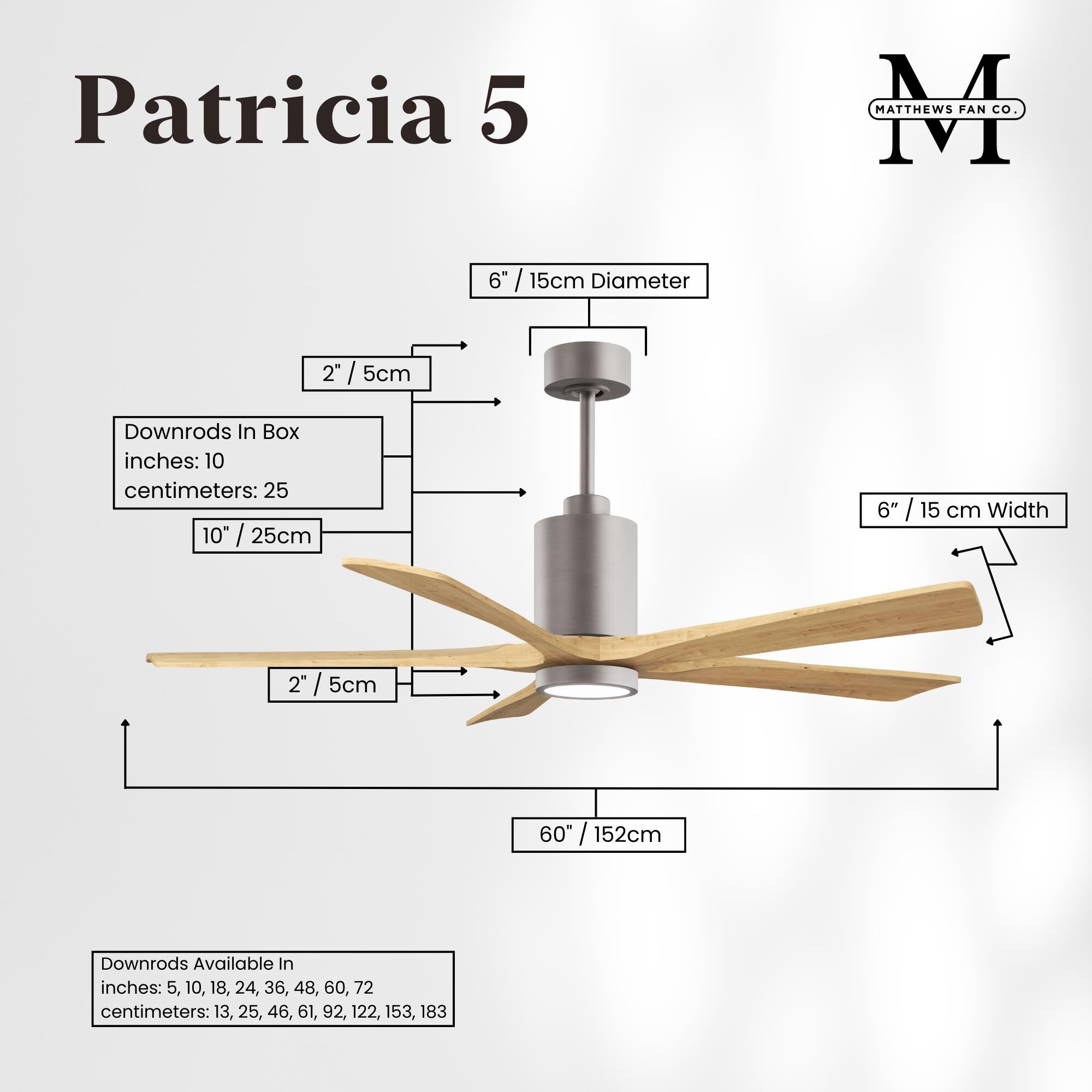 Patricia 60 Inch Ceiling Fan with Light Kit by Matthews Fan Company