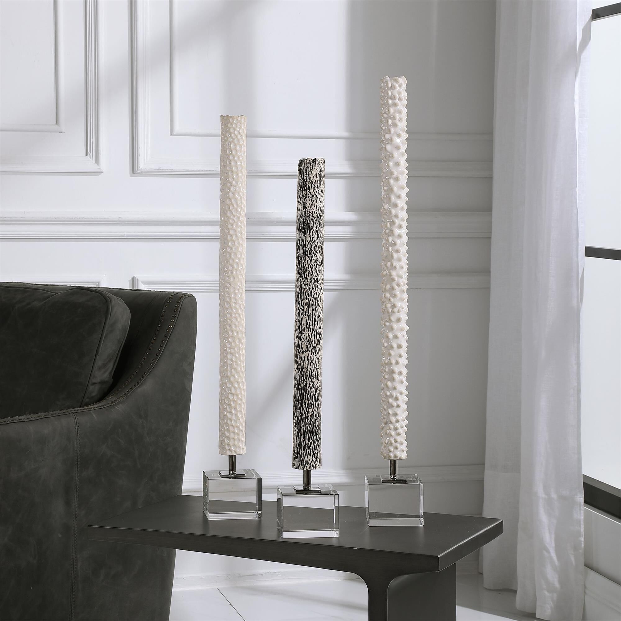 Shown in Ceramic Constructed Trio Is Inspired By Global Travels And Exhibits A Trendy Black And White Color S finish