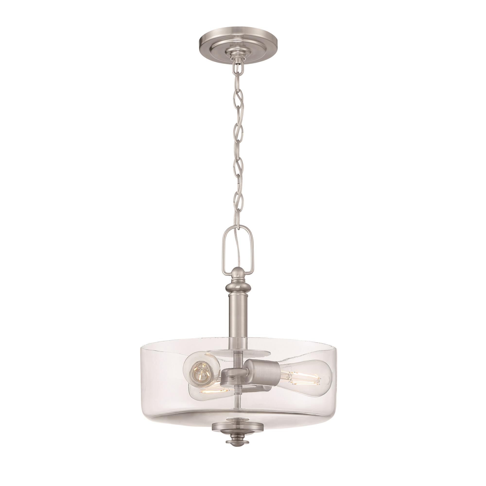 Shown in Brushed Polished Nickel finish and Yes glass and Yes shade and Drum accent