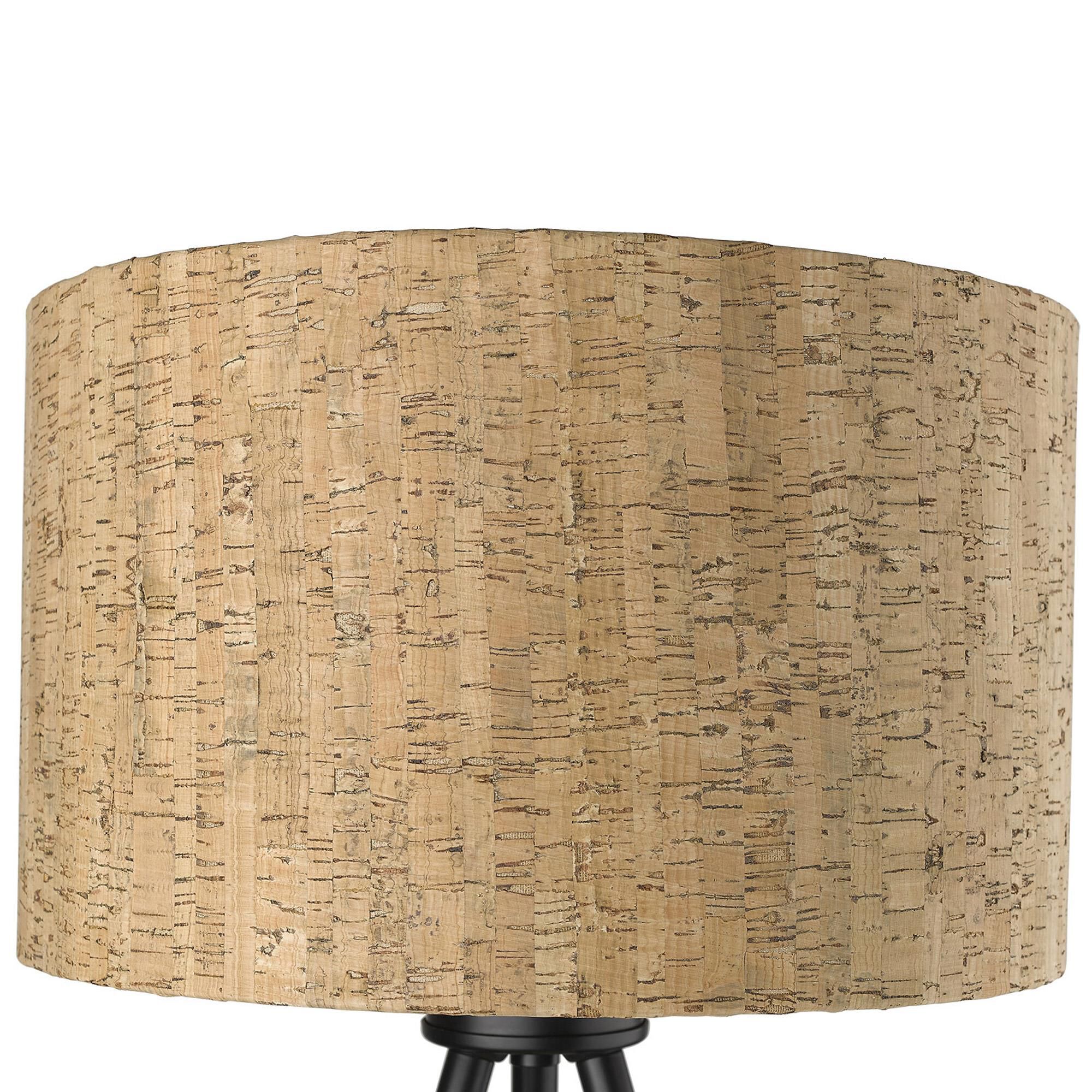 Shown in Matte Black finish and Cork glass and Cork Drum shade