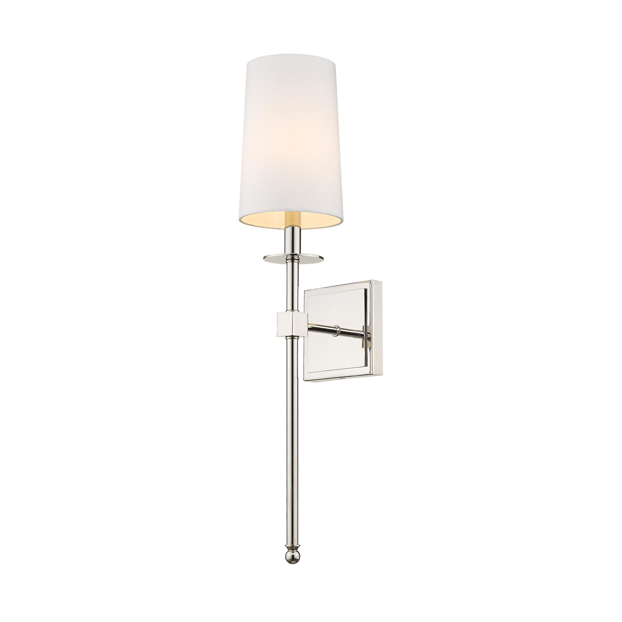 Shown in Polished Nickel finish and Fabric glass and Fabric shade