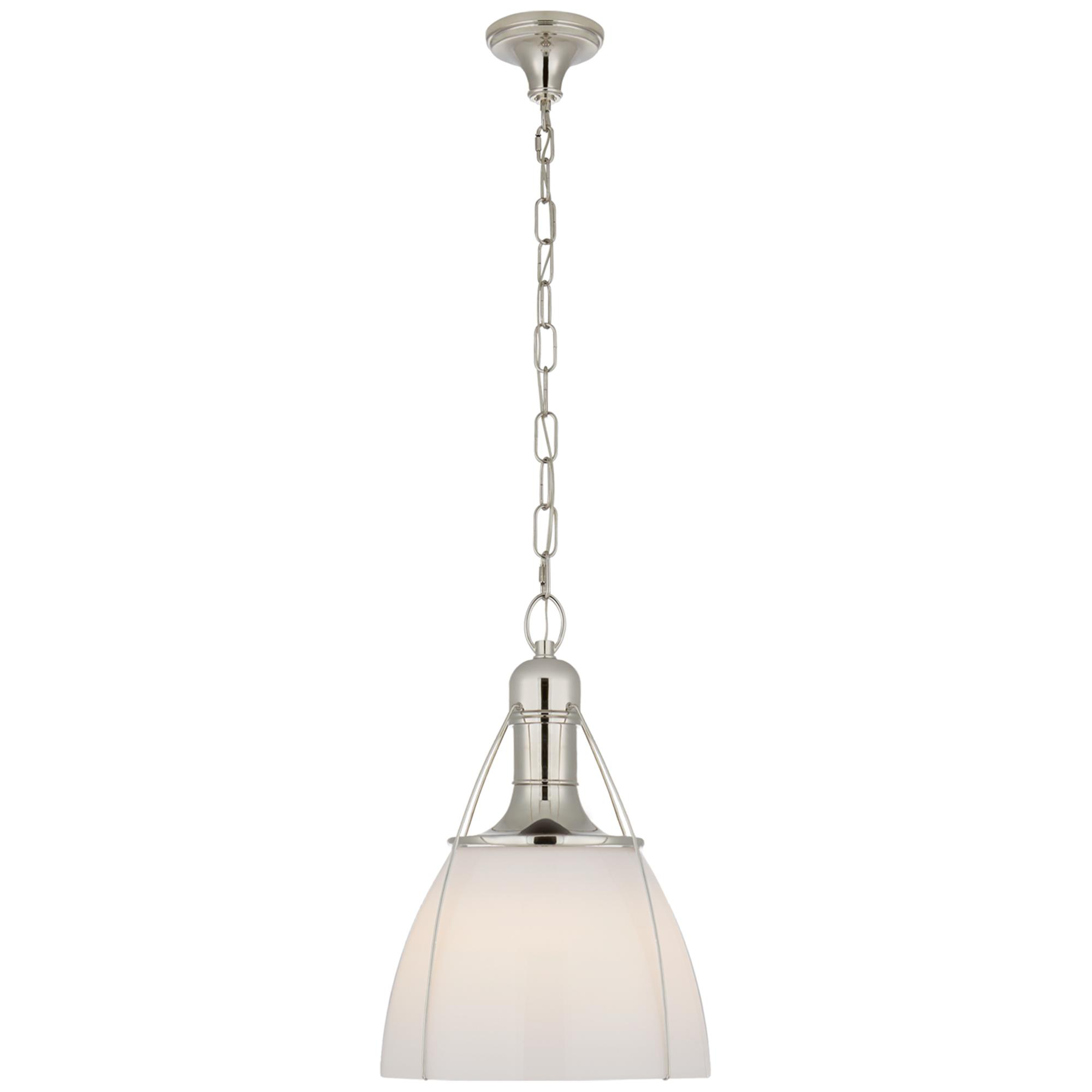 Shown in Polished Nickel finish and White glass and White Glass shade