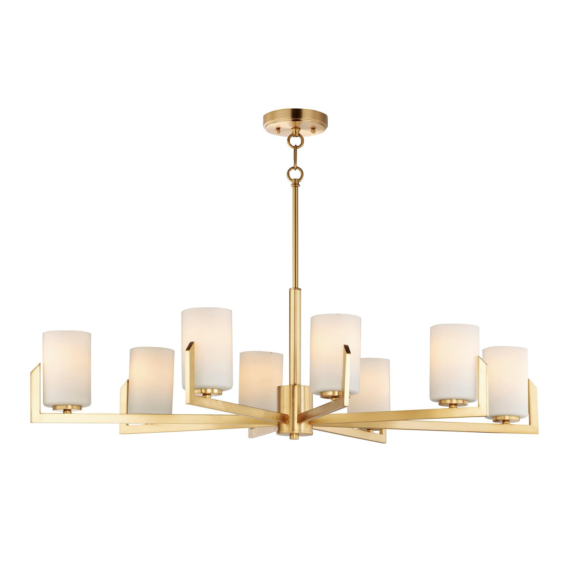 Shown in Satin Brass finish and Satin White glass and Glass shade