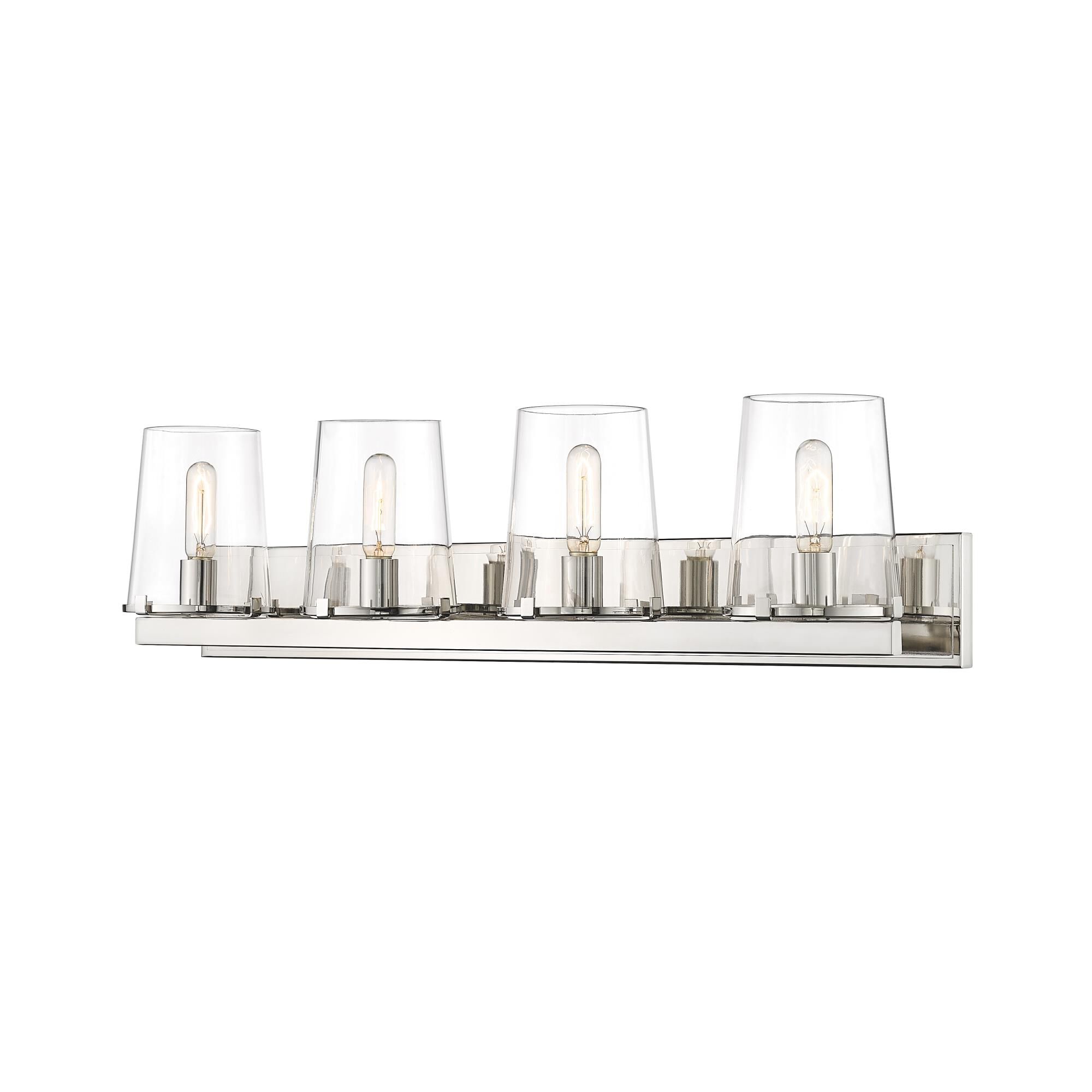 Shown in Polished Nickel finish and Glass shade