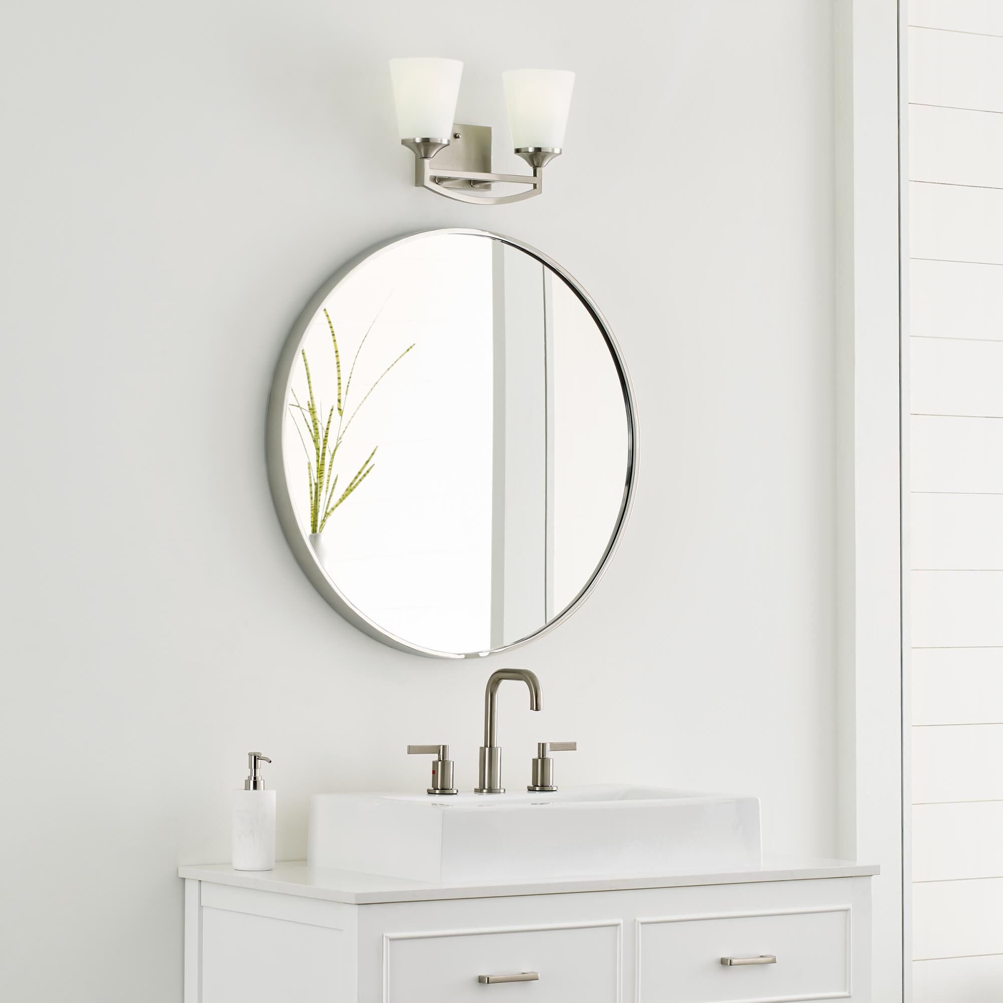 Shown in Brushed Nickel finish and Satin Etched  Shades glass