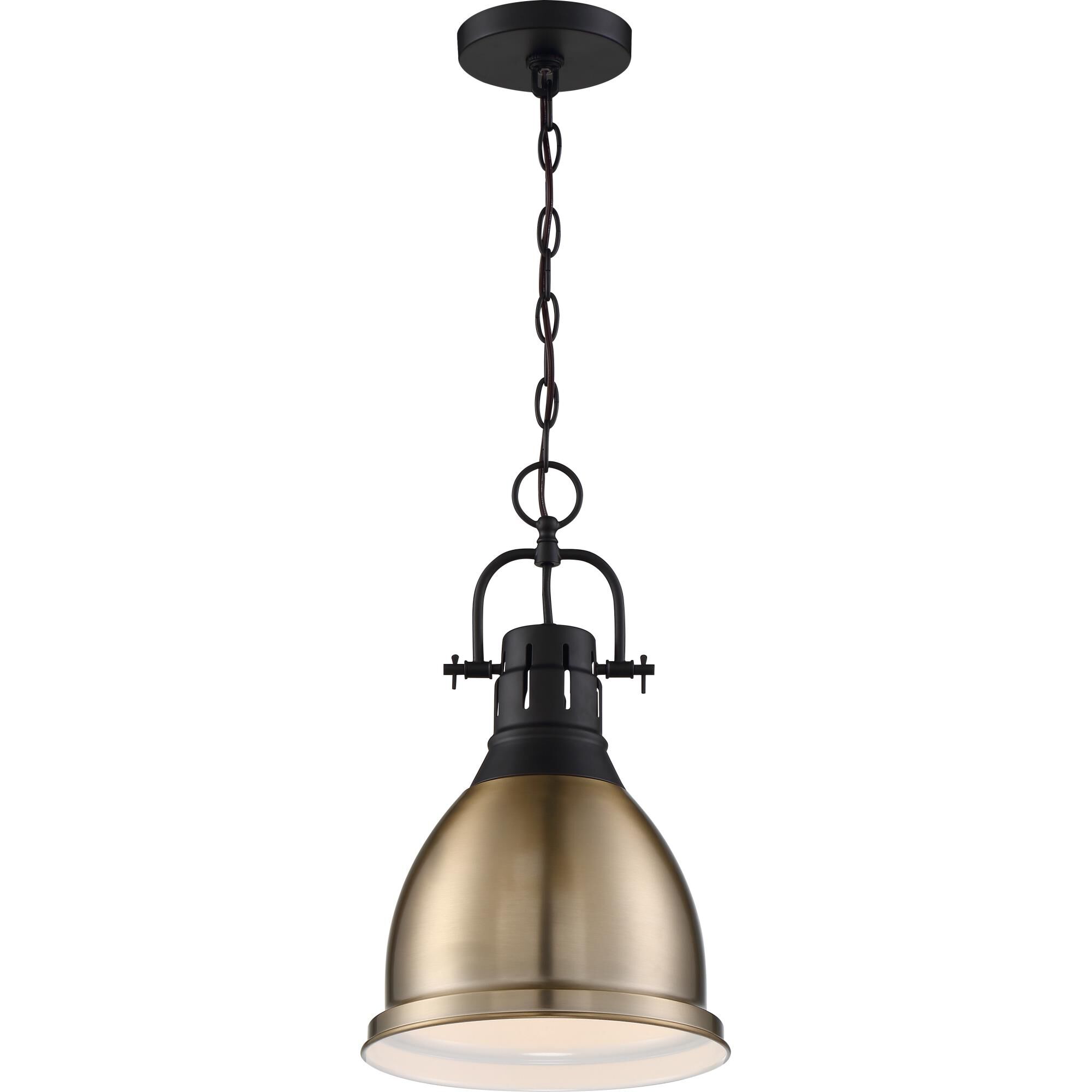 Shown in Matte Black finish and Burnished Brass Metal shade