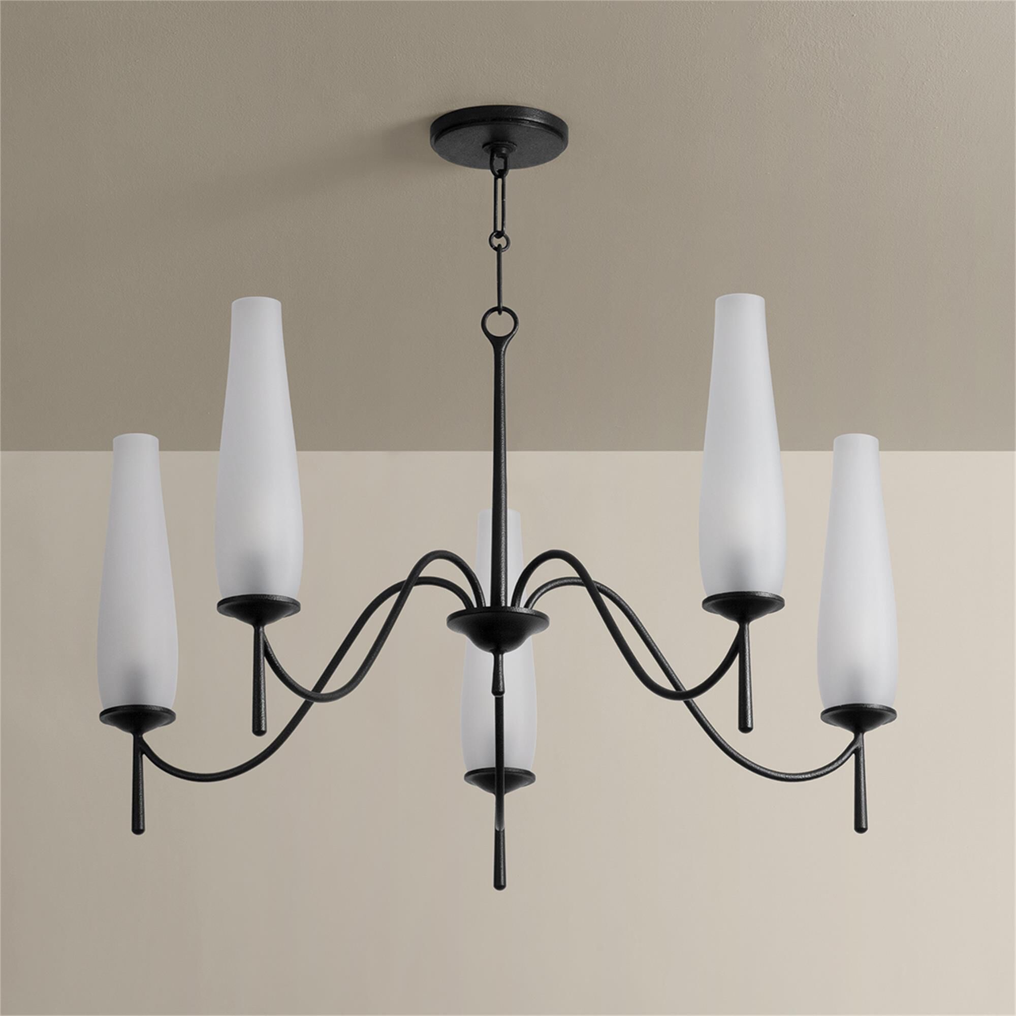 Shown in Forged Iron finish and Clear Etched glass