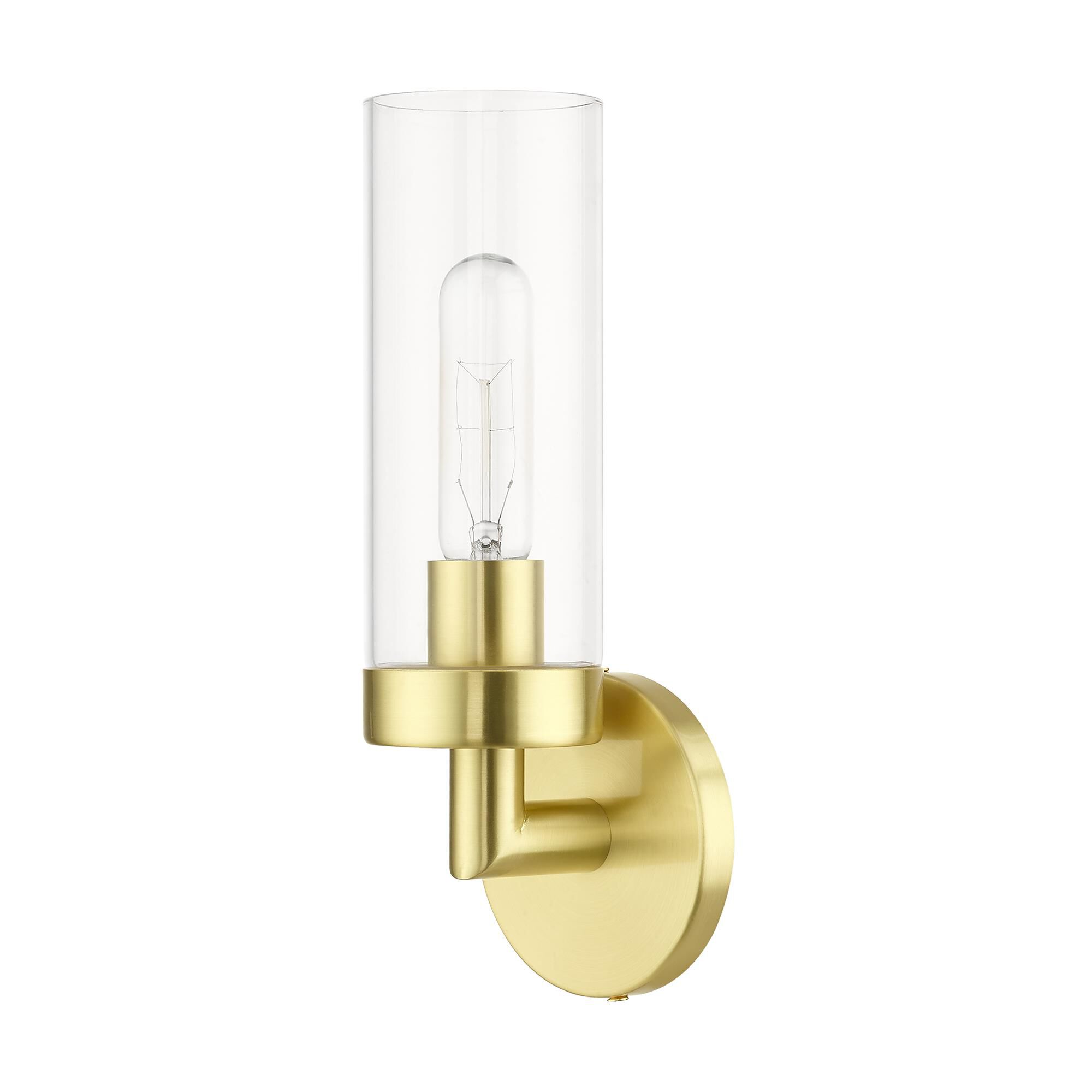 Shown in Satin Brass finish and Clear glass