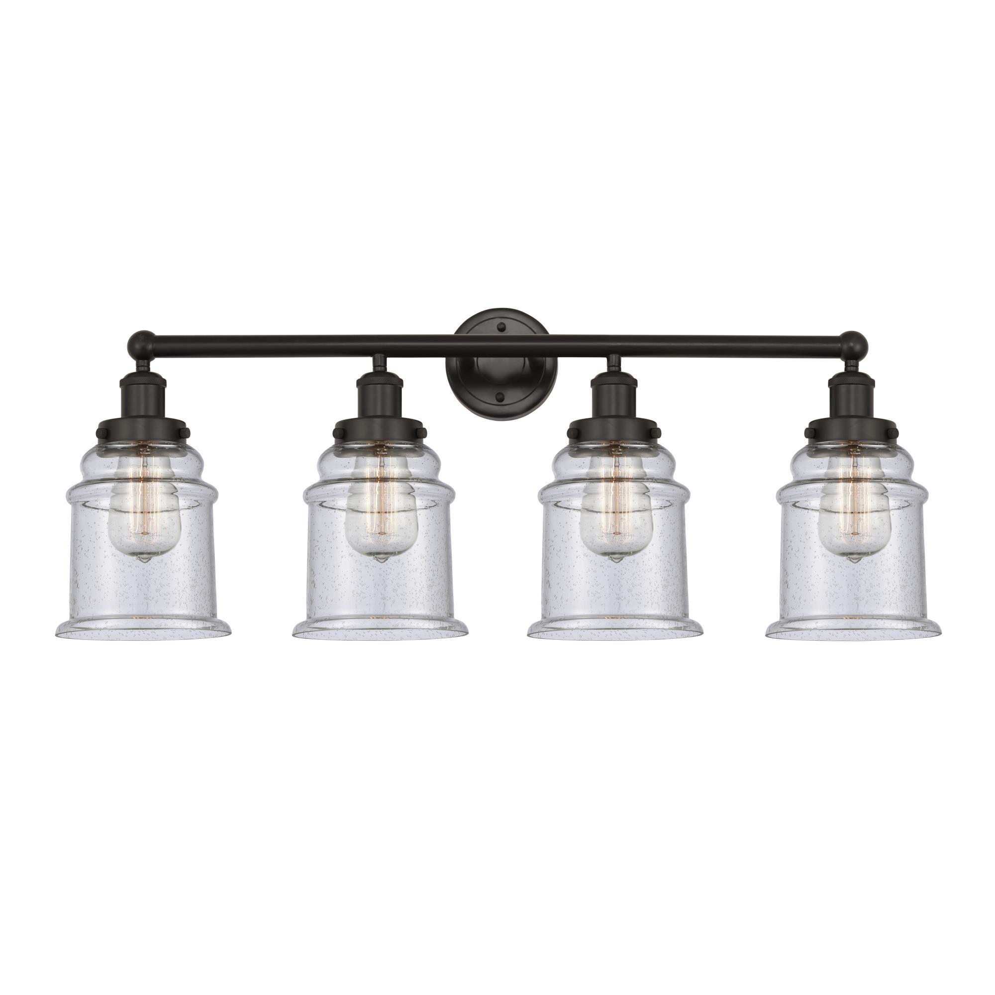 Shown in Oil Rubbed Bronze, Seedy finish and Seedy glass and Seedy Glass shade