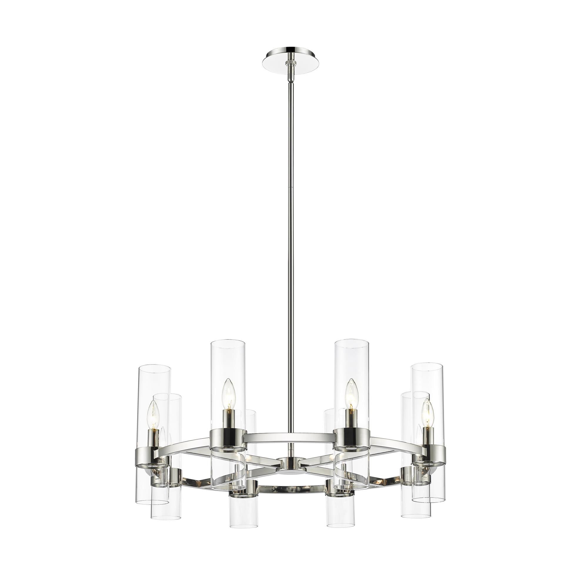 Shown in Polished Nickel finish and Glass shade