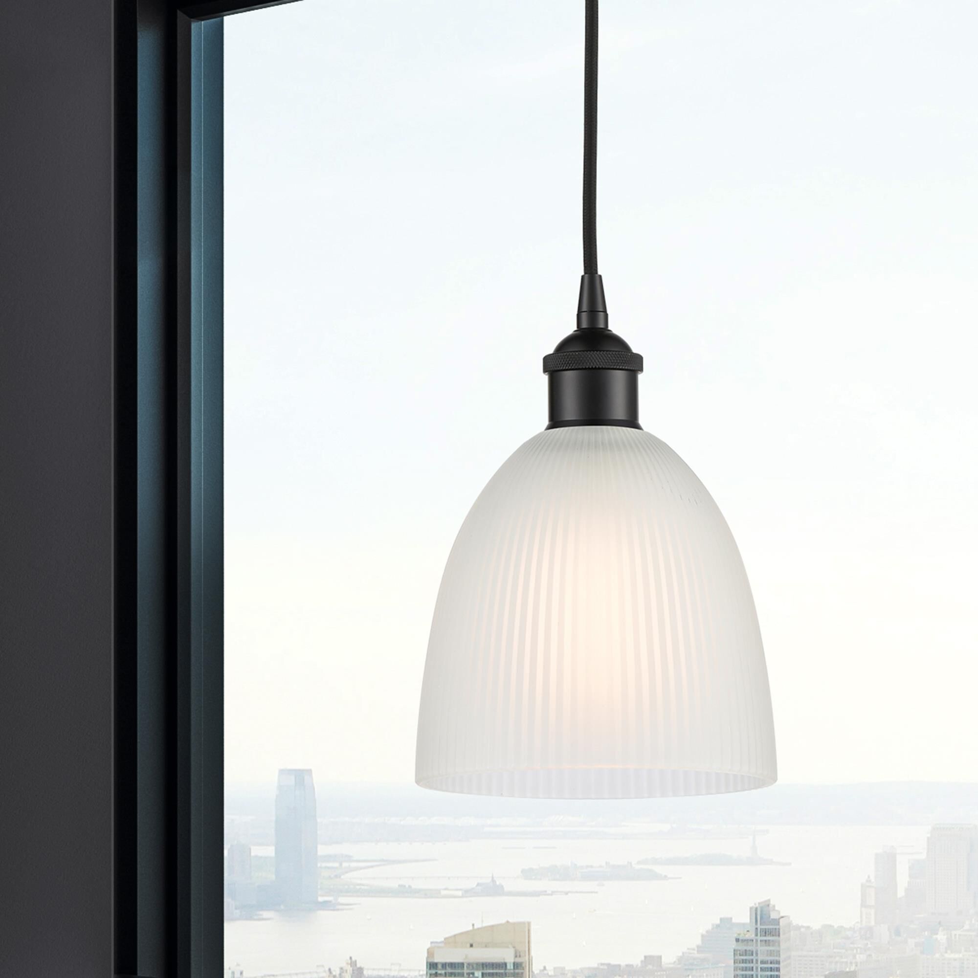 Shown in Matte Black finish and White Castile glass