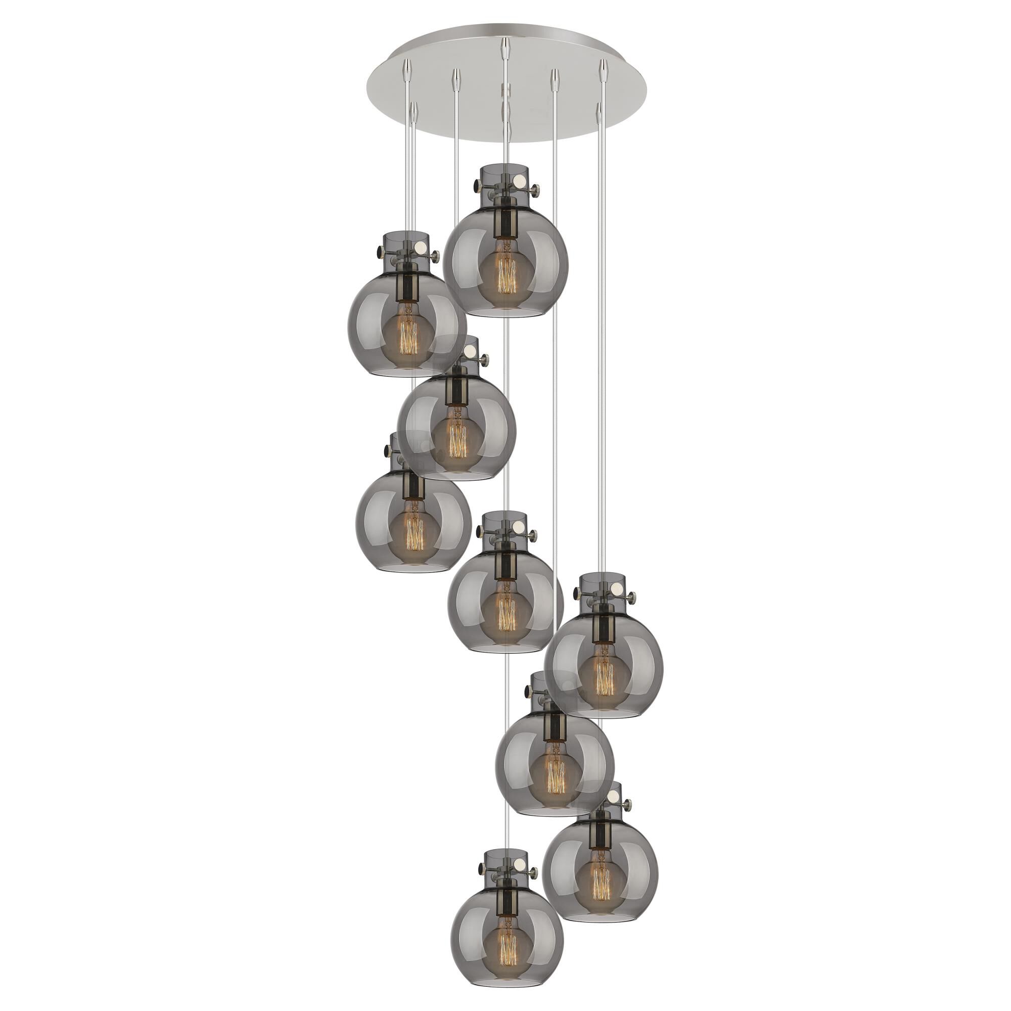 Shown in Polished Nickel finish and Light Smoke glass and Light Smoke Glass shade