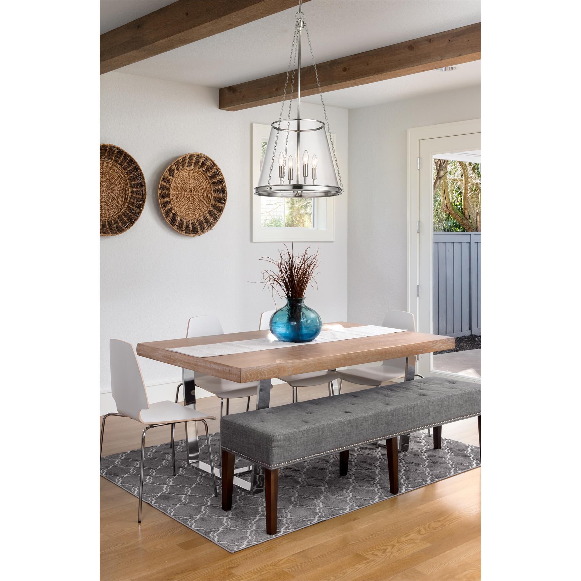 Shown in Polished Nickel finish and Clear glass and Clear shade
