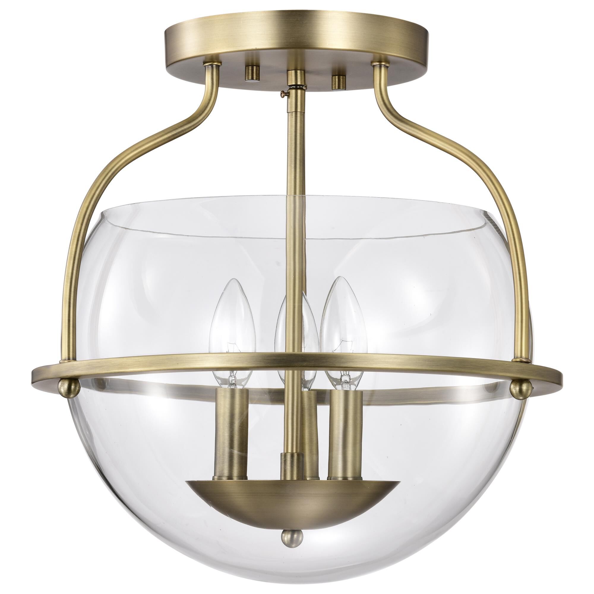 Shown in Vintage Brass finish and Clear glass