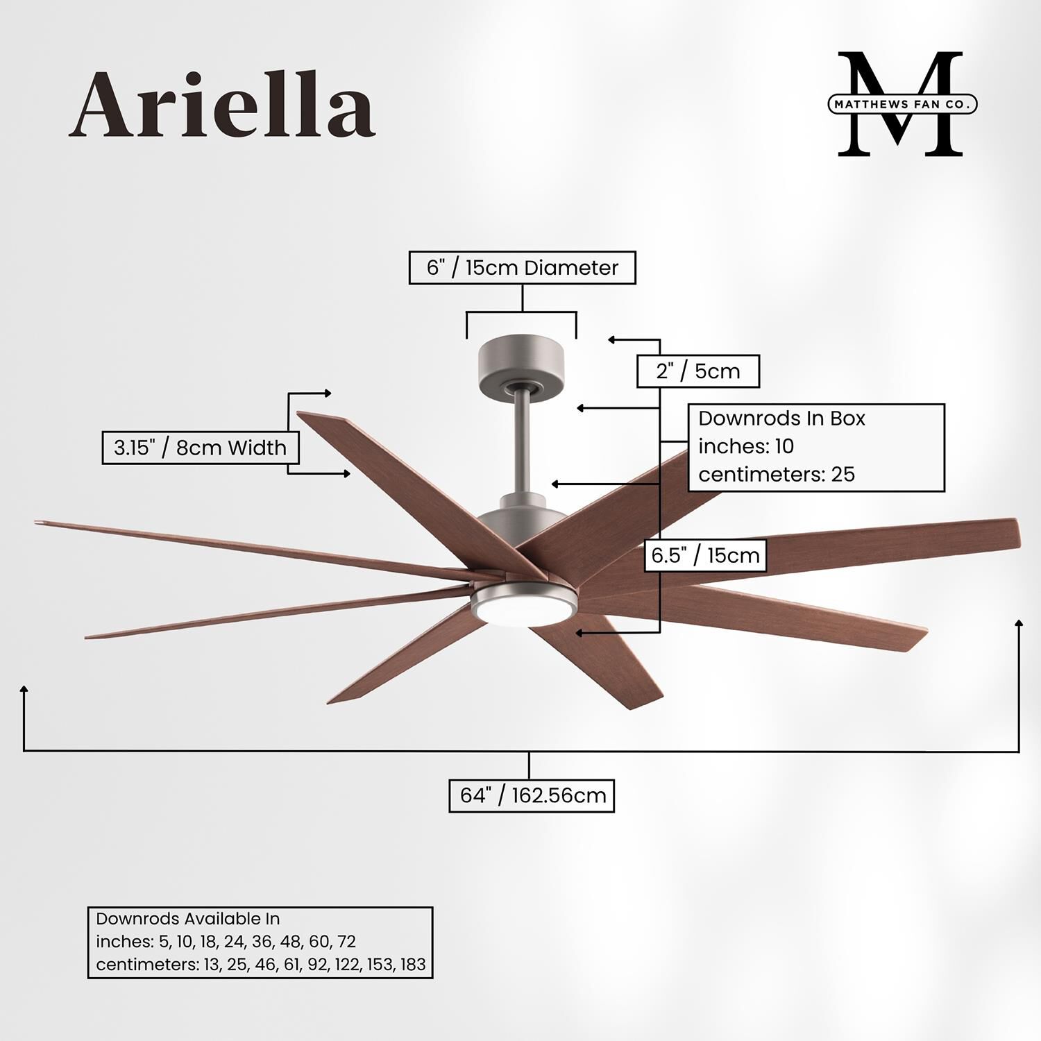 Ariella Outdoor Rated 64 Inch Ceiling Fan with Light Kit by Matthews Fan Company