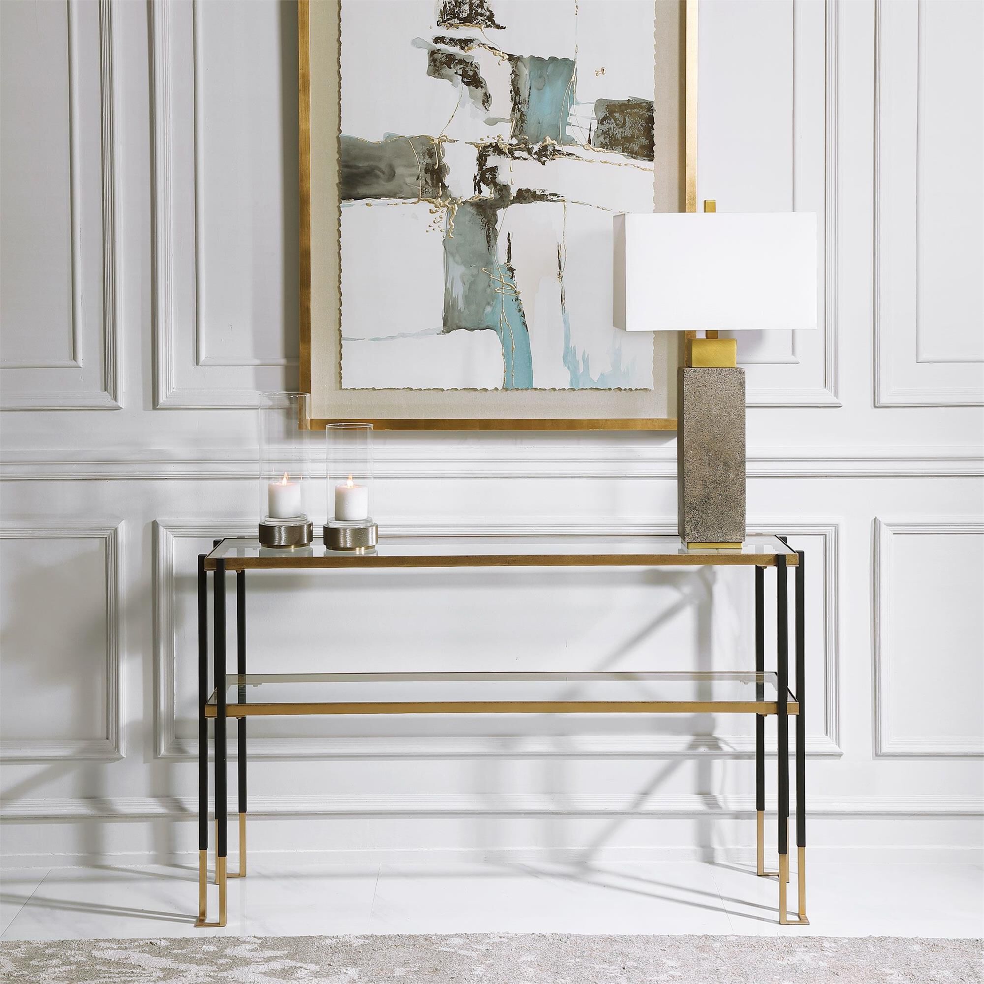 Shown in Featuring A Clean Lined Solid Iron Frame, This Contemporary Console Is Finished In A Two-Toned Matte finish