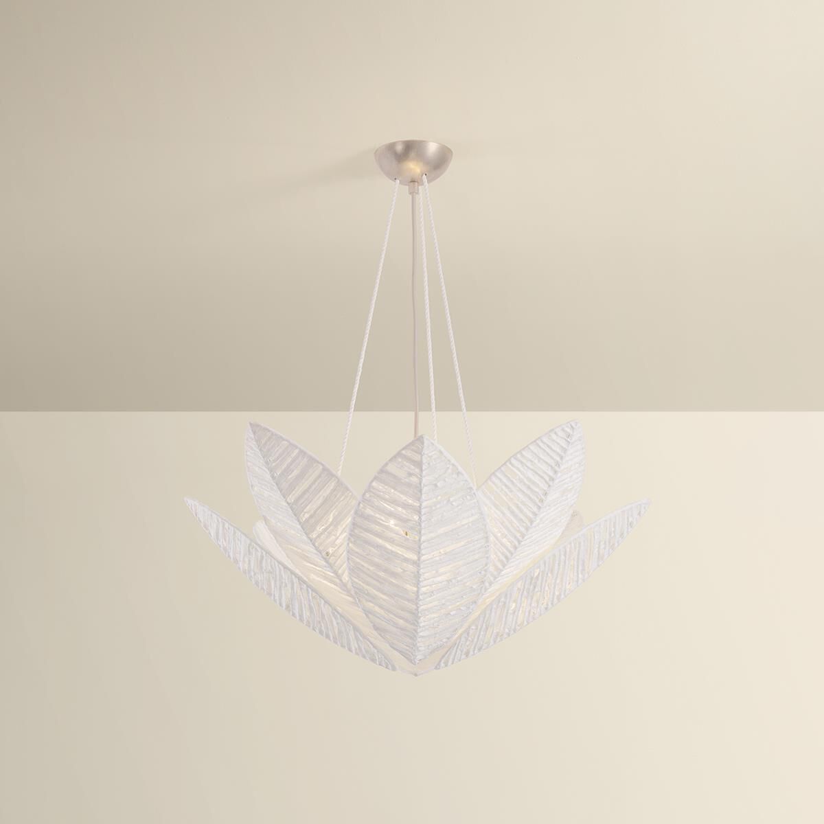 Shown in Warm Silver Leaf finish and Handmade Paper shade