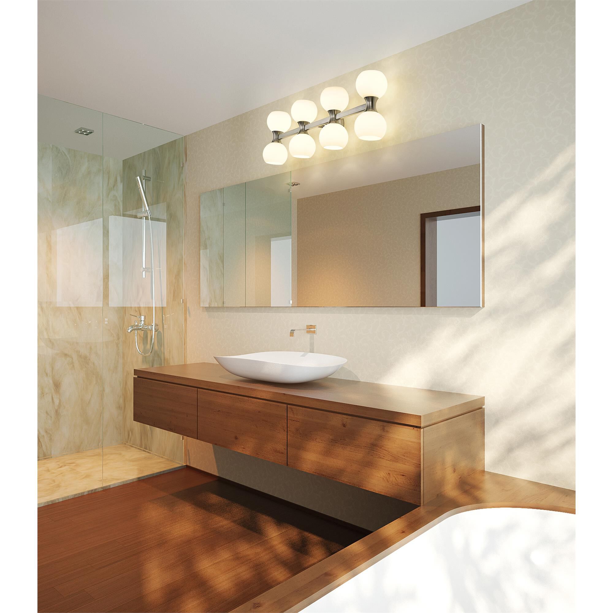 Shown in Brushed Nickel finish and Matte Opal glass