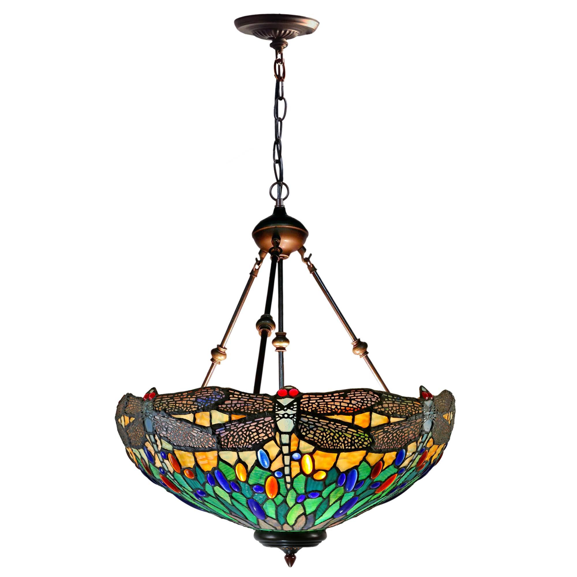 Shown in Dark Brown finish and Hand Rolled Art Glass (Tiffany) shade