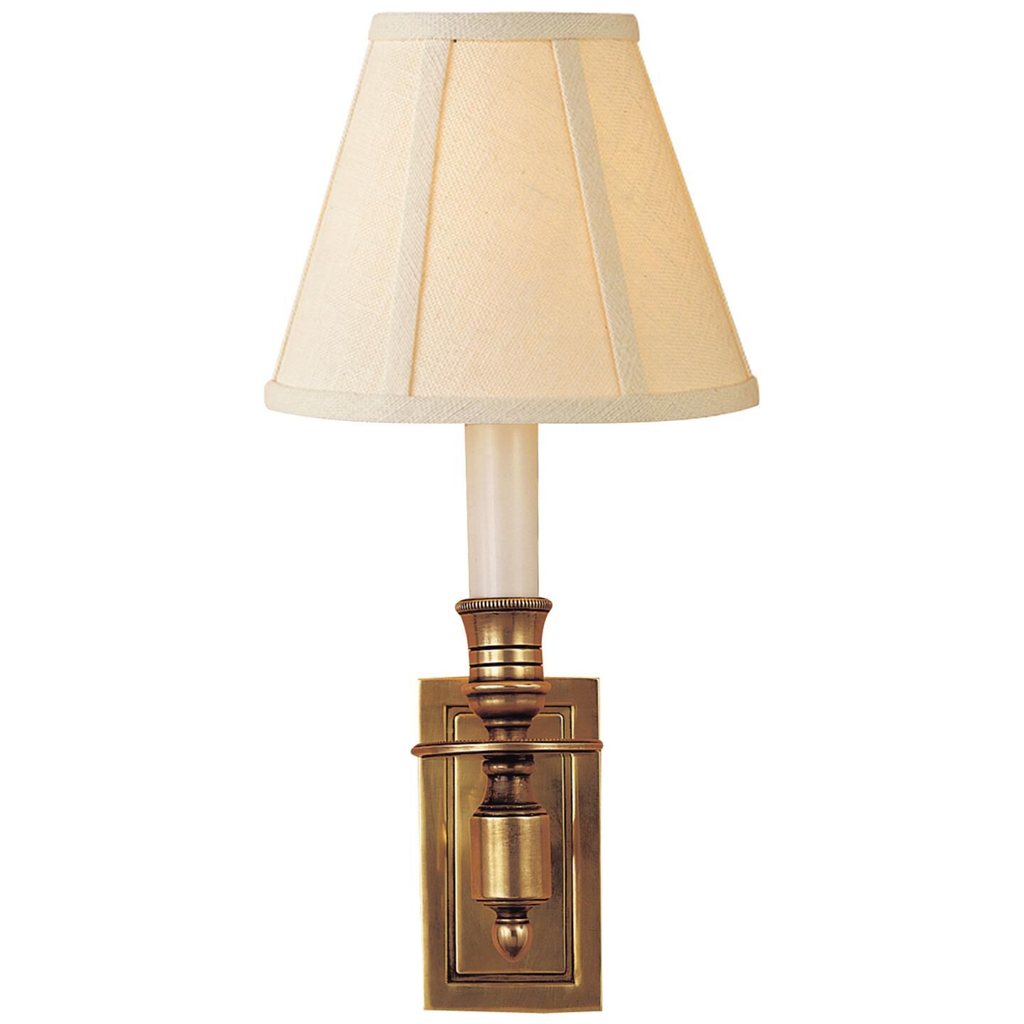 Shown in Hand-Rubbed Antique Brass finish and Linen shade