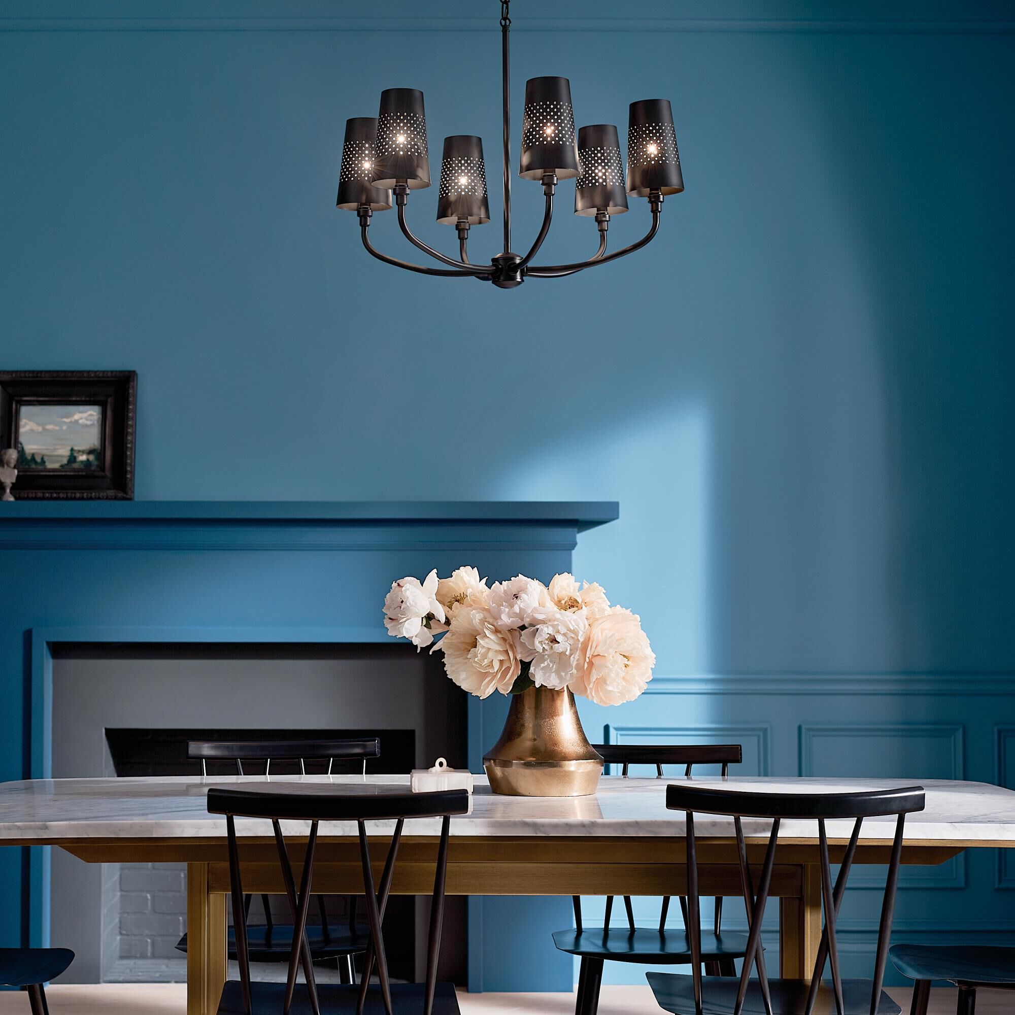 Shown in Black finish and Metal and Bell shade