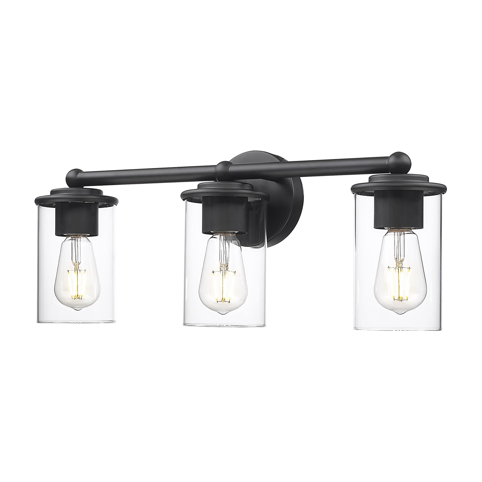 Shown in Matte Black finish and Clear glass and Clear shade