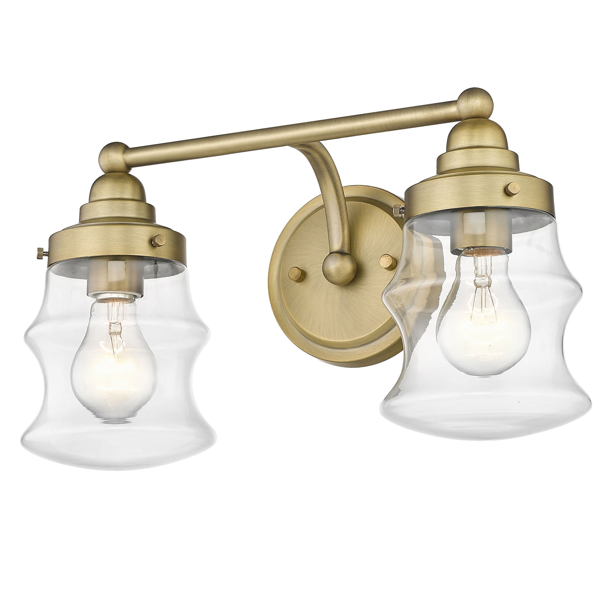 Shown in Antique Brass finish and Clear Glass shade