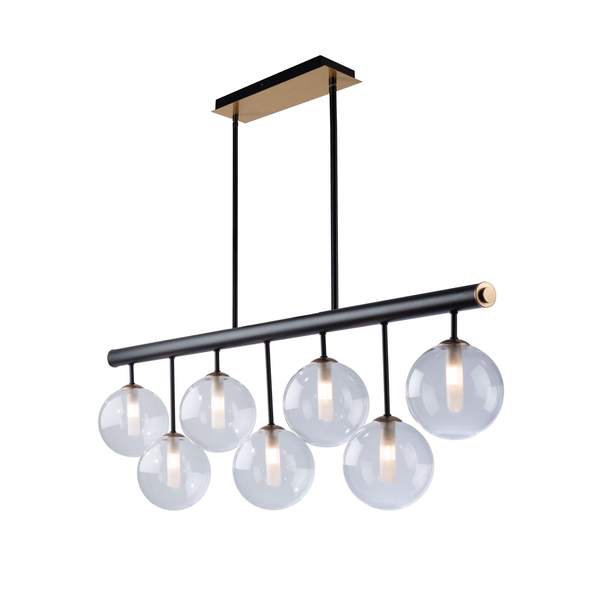 Shown in Matte Black & Brass finish and Glass shade