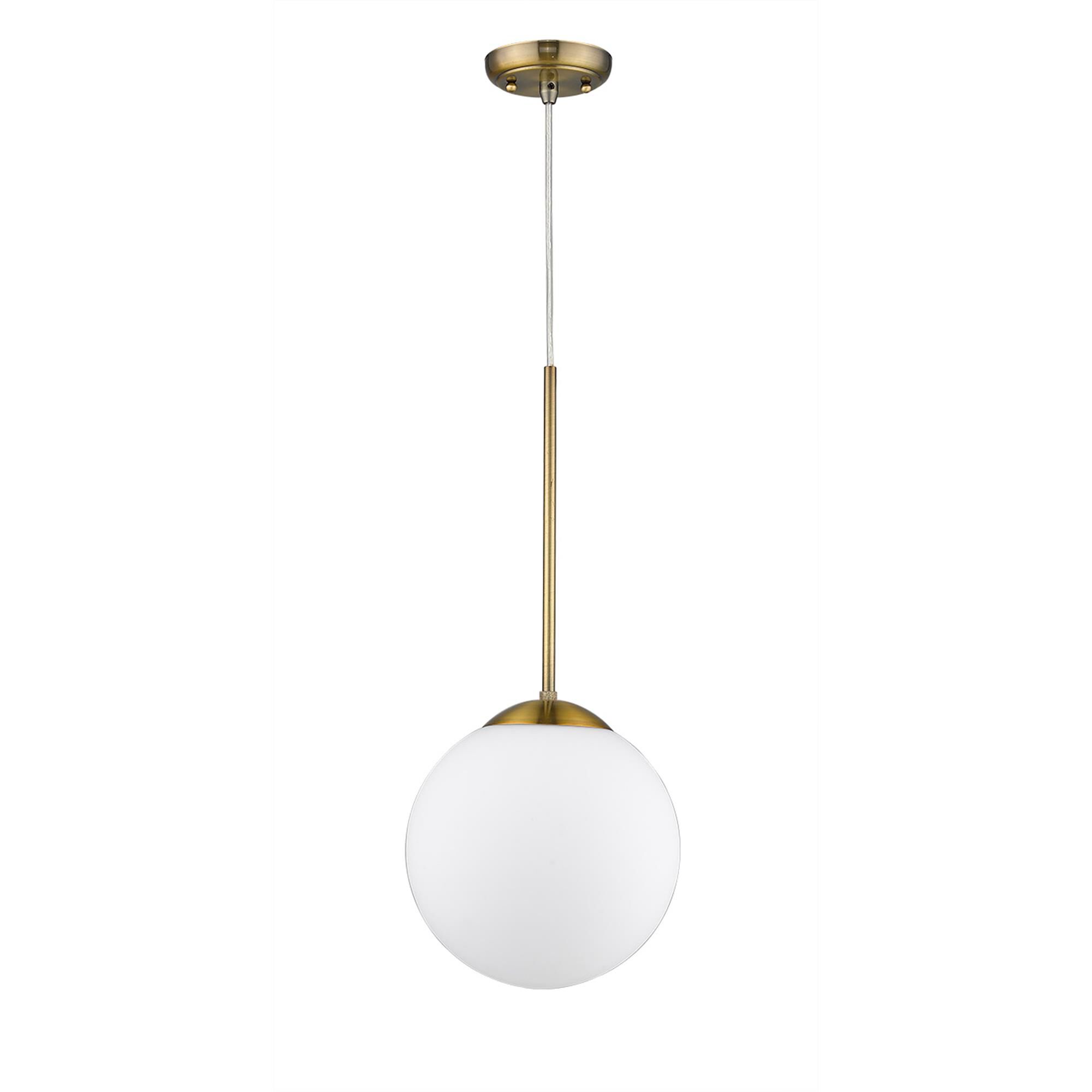 Shown in Antique Brass finish and Opal glass and Opal Glass Globe shade