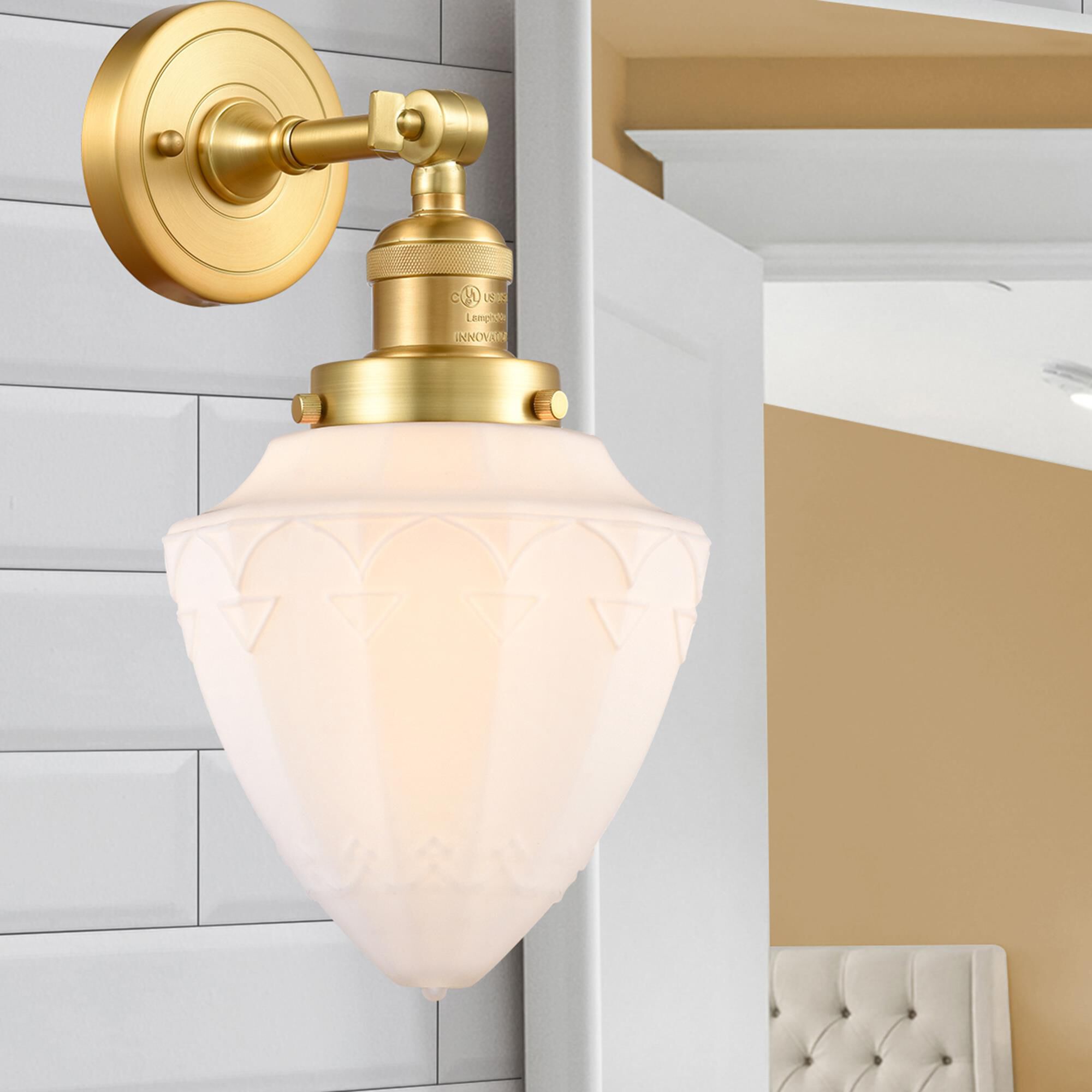 Shown in Satin Gold finish and Matte White Cased Small Bullet glass